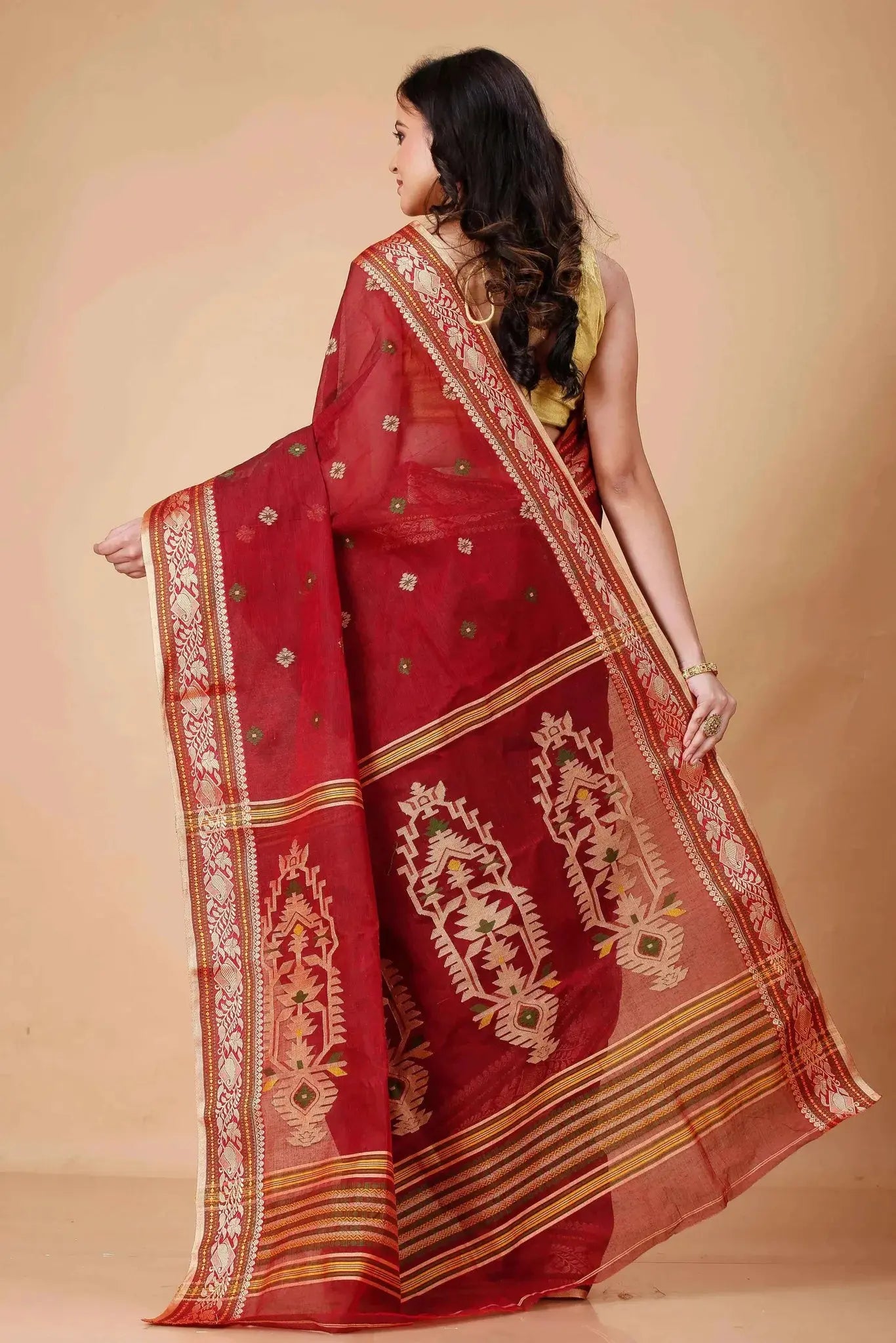 Chocolate Brown- Bengal Handloom Traditional Cotton Saree