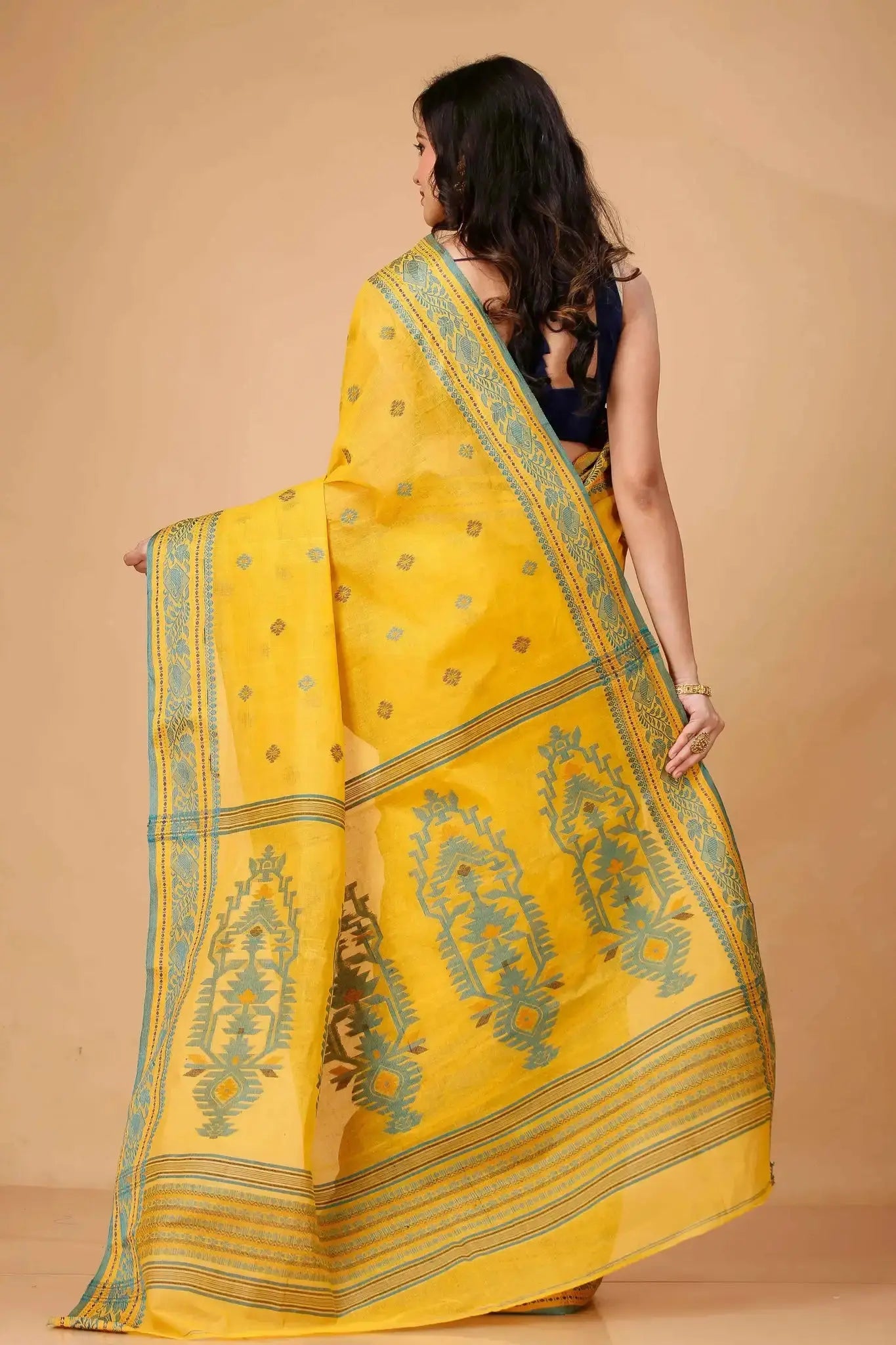 Golden- Bengal Handloom Traditional Tant Cotton Saree