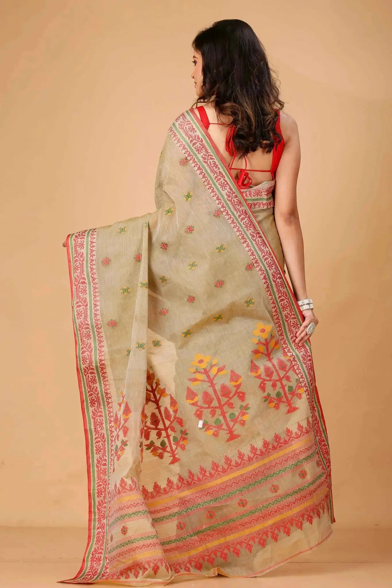 Rodeo Dust- Pure Cotton Bengal Handloom Festive Wear Traditional Indian Saree