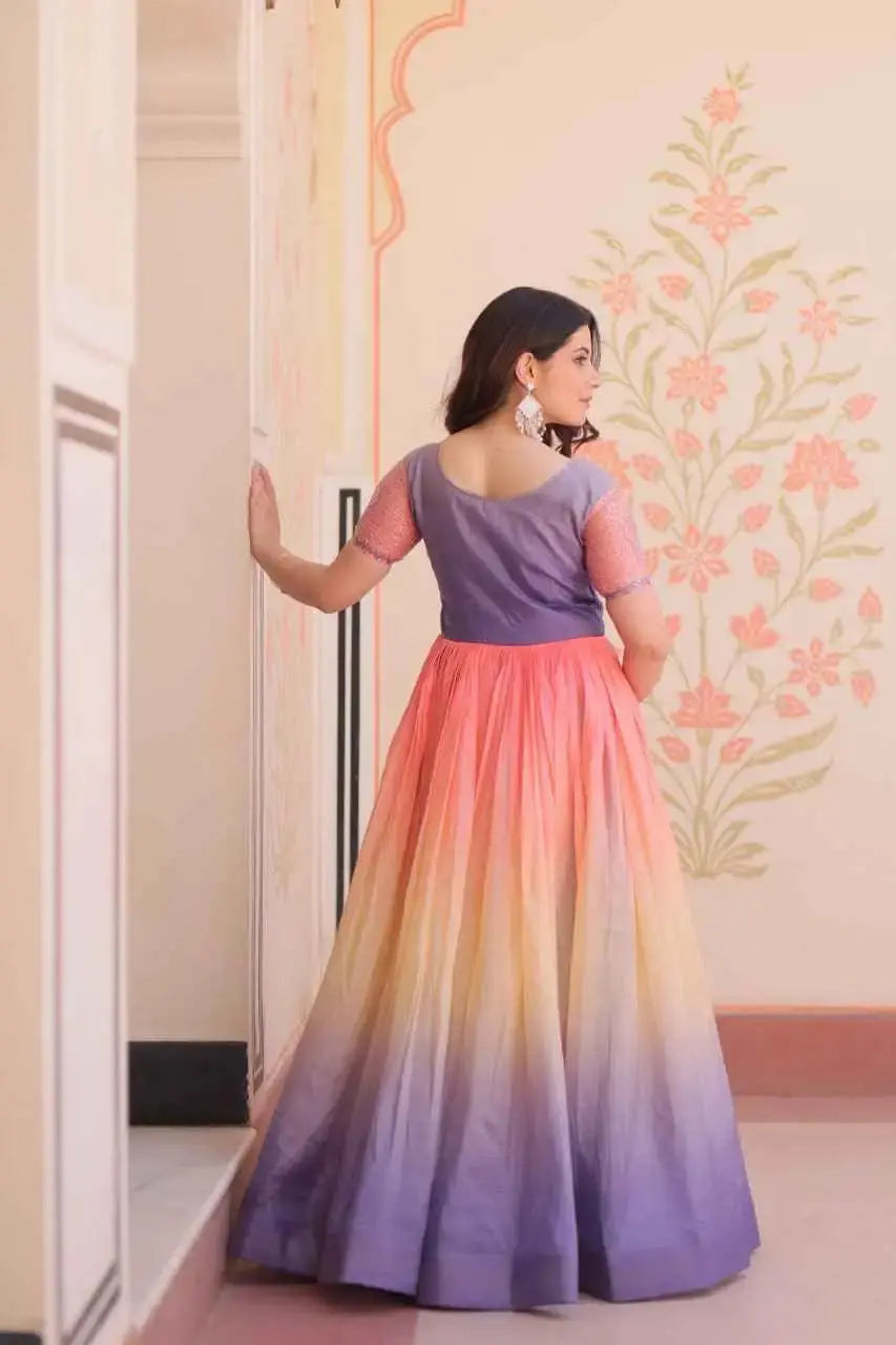 Designer Ombre Anarkali Gown with Embroidered Sequin Blouse – Ethnic Party Wear for Women