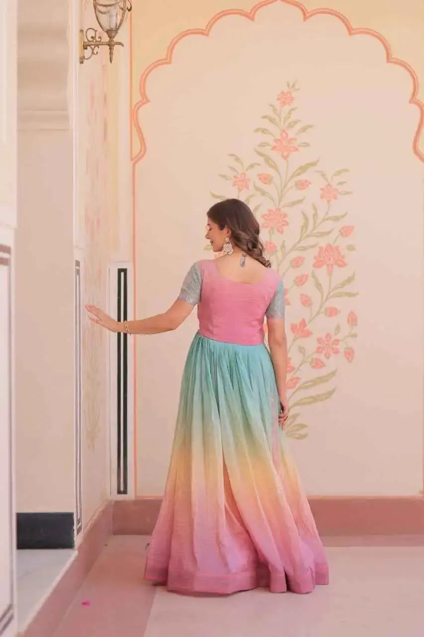 Stylish Indian Ethnic Gown for Women – Ombre Flair with Sequin Detailing