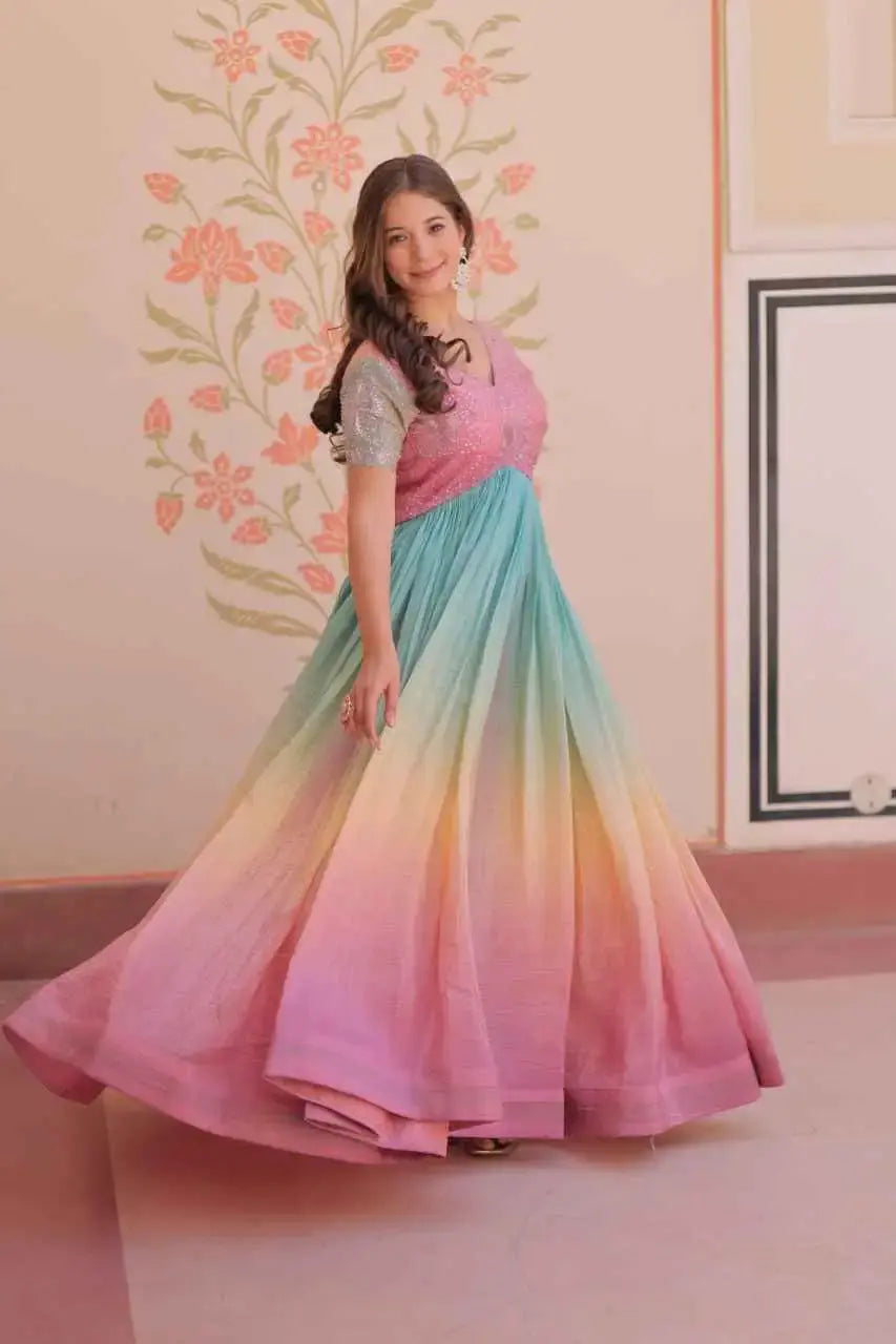 Stylish Indian Ethnic Gown for Women – Ombre Flair with Sequin Detailing