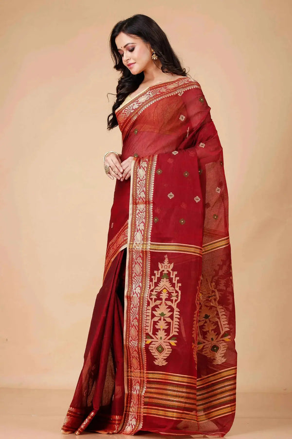 Chocolate Brown - Bengal Handloom Traditional Cotton Saree