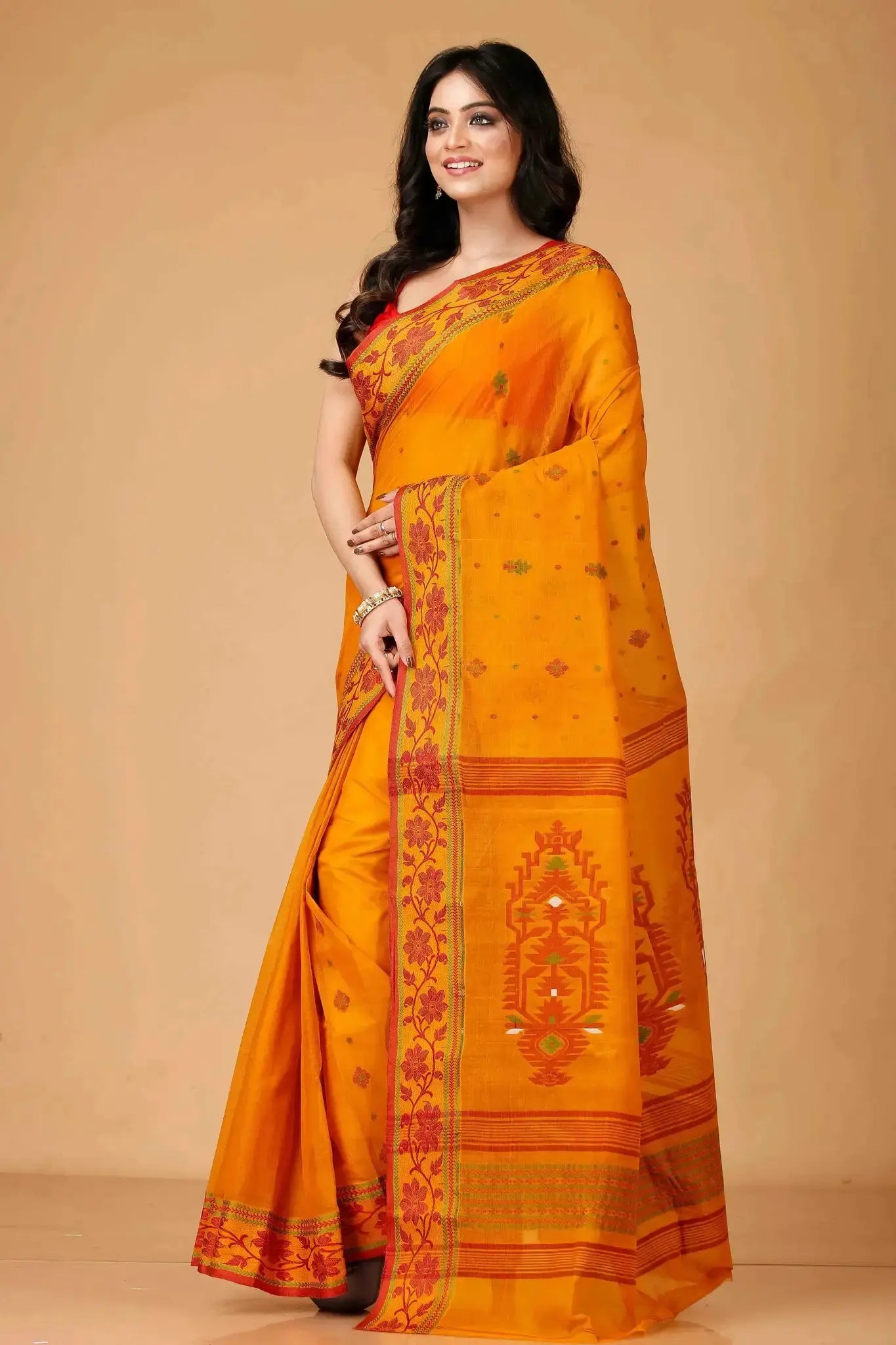Mango- Bengal Handloom Cotton Traditional Tant Saree
