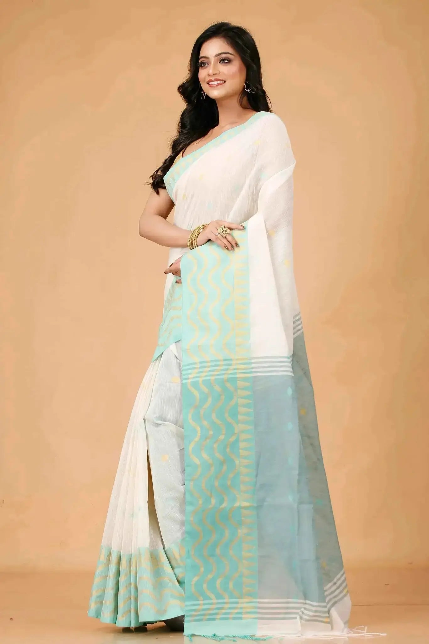 Bellu Cotton Saree – Fancy Mix Design with Blouse Piece Mist Blue