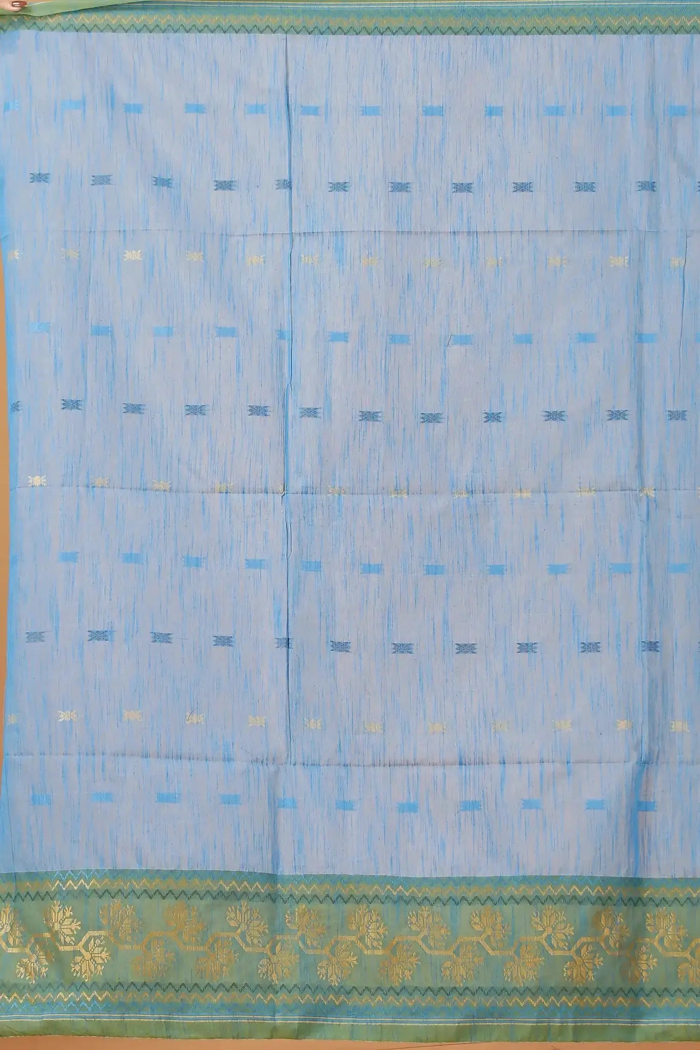 Moon Mist- Bellu Cotton Handloom Saree With Contrast Border and Blouse Piece - Grivana