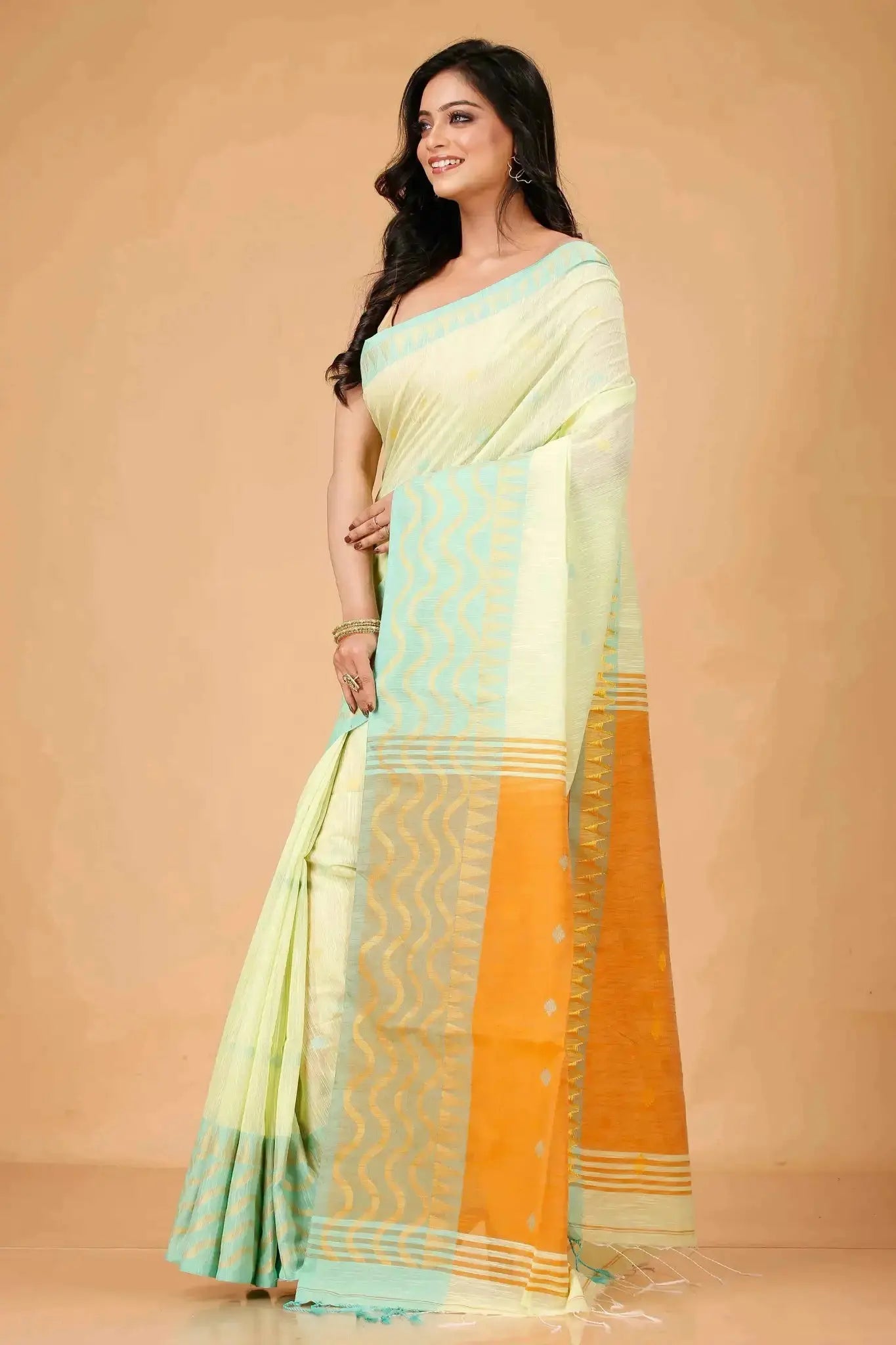 Bellu Cotton Saree – Fancy Mix Design with Blouse Piece Mist Blue