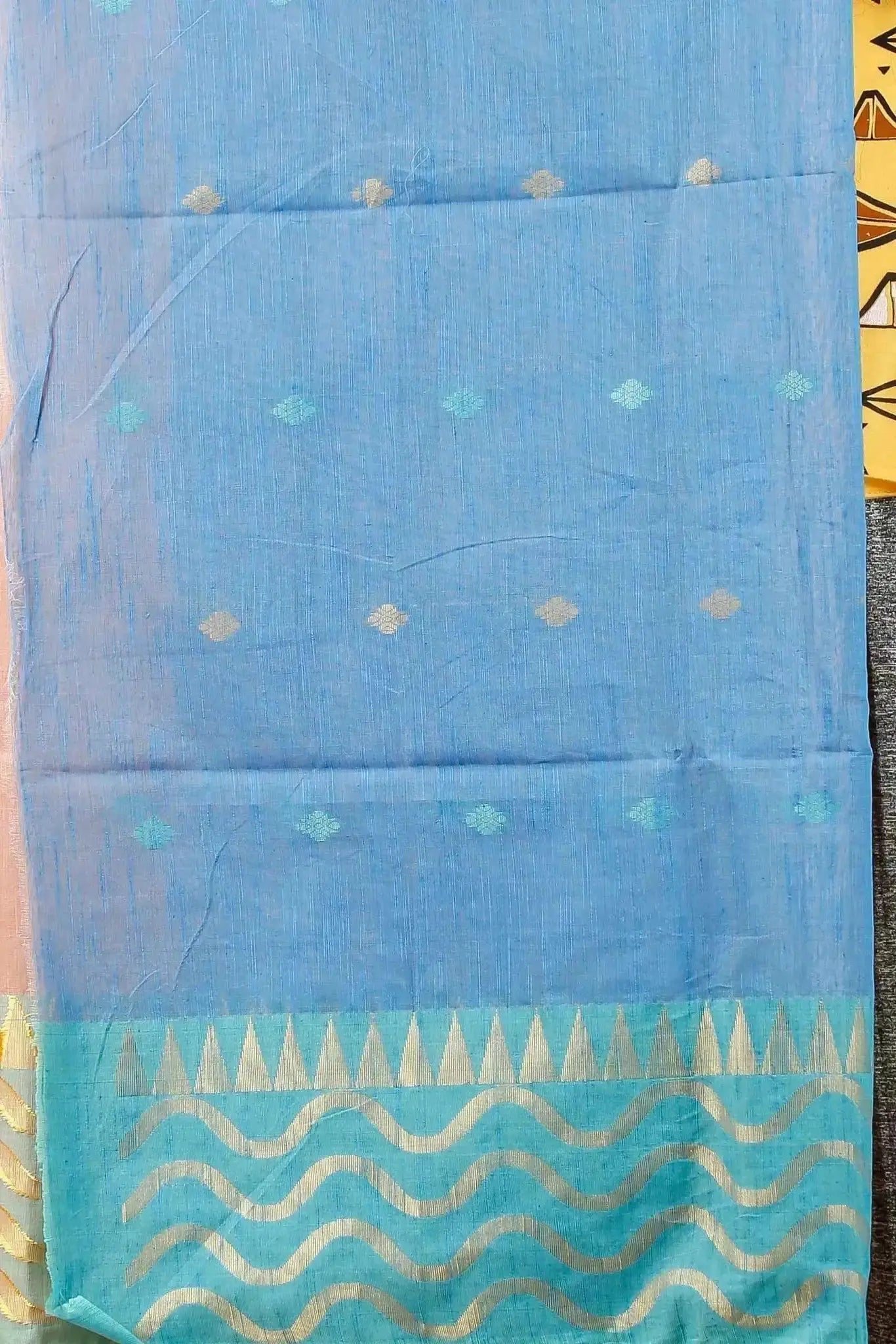 Bellu Cotton Saree – Fancy Mix Design with Blouse Piece Mist Blue