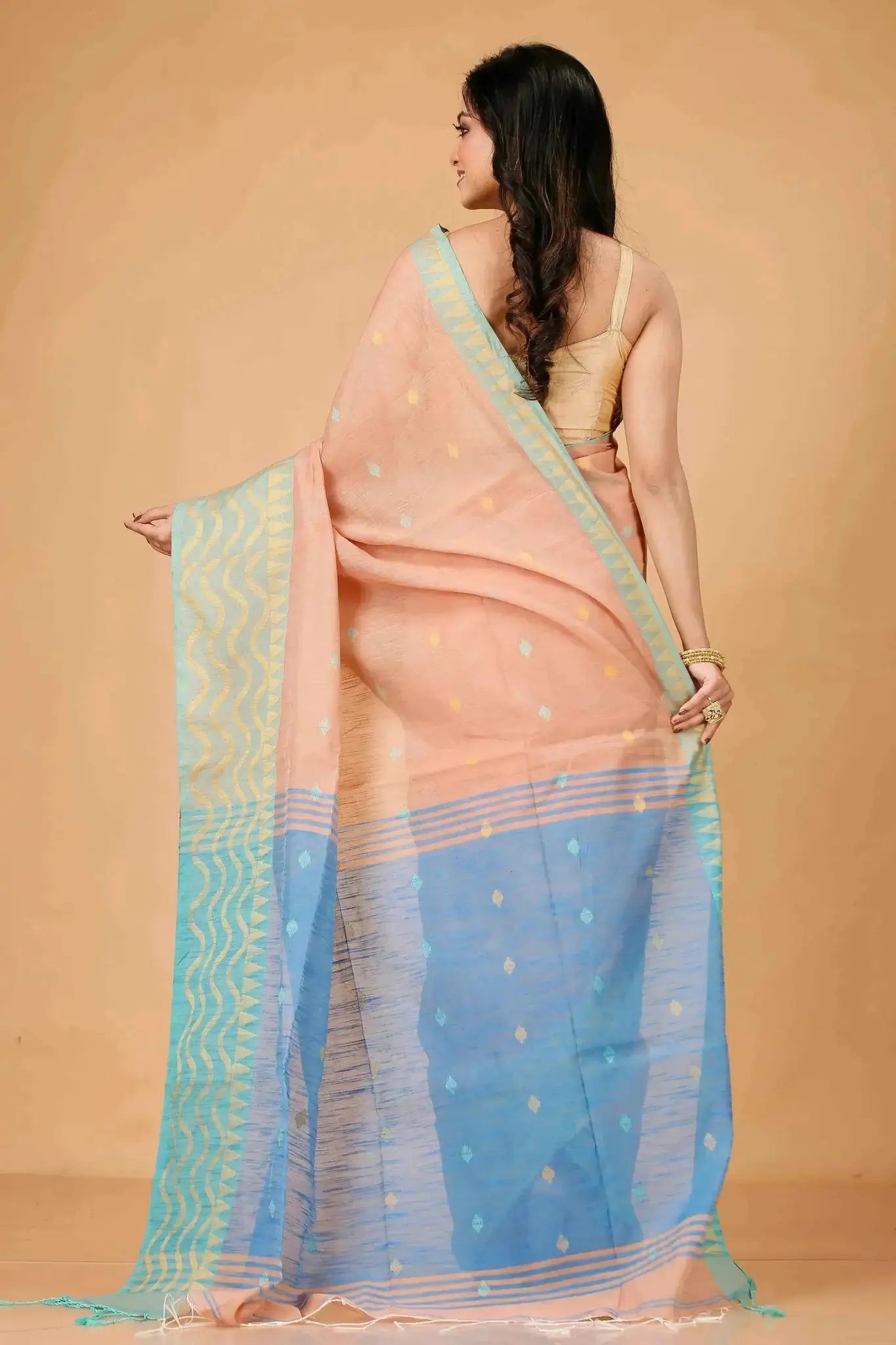 Bellu Cotton Saree – Fancy Mix Design with Blouse Piece Mist Blue