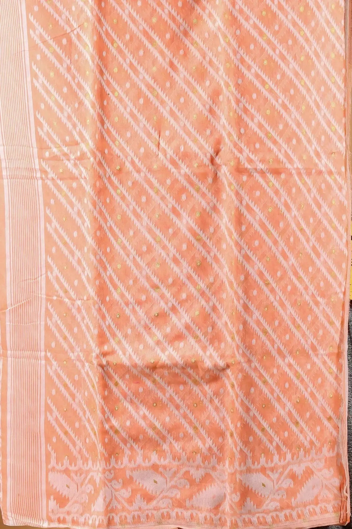 Peach Orange- Bengal Handloom Comfortable Wear Soft Jamdani Saree