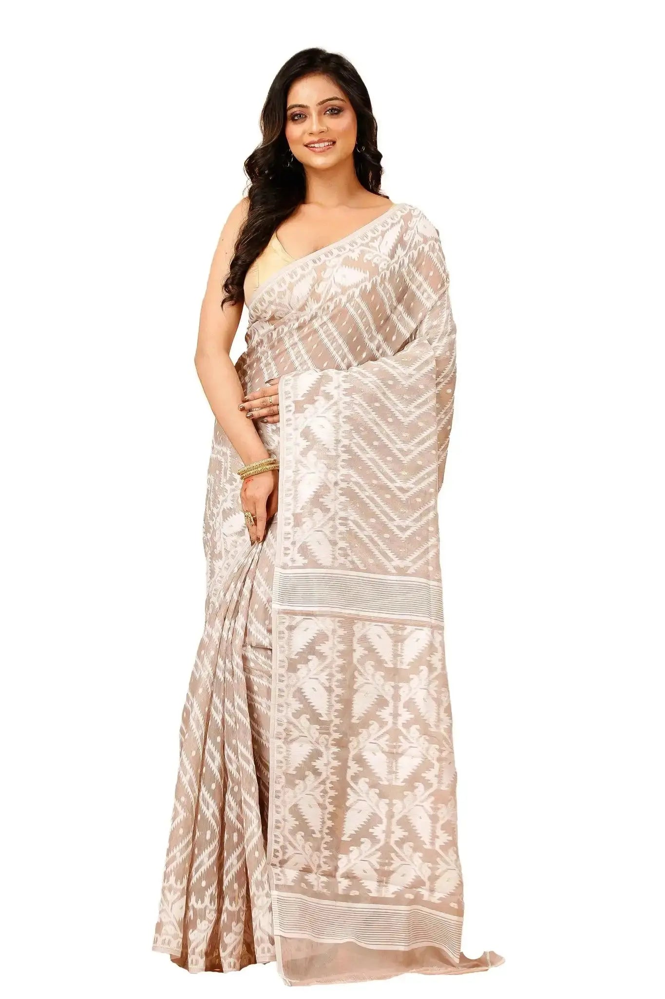 Rose Gold- Bengal Handloom Graceful Soft Cotton Jamdani Saree