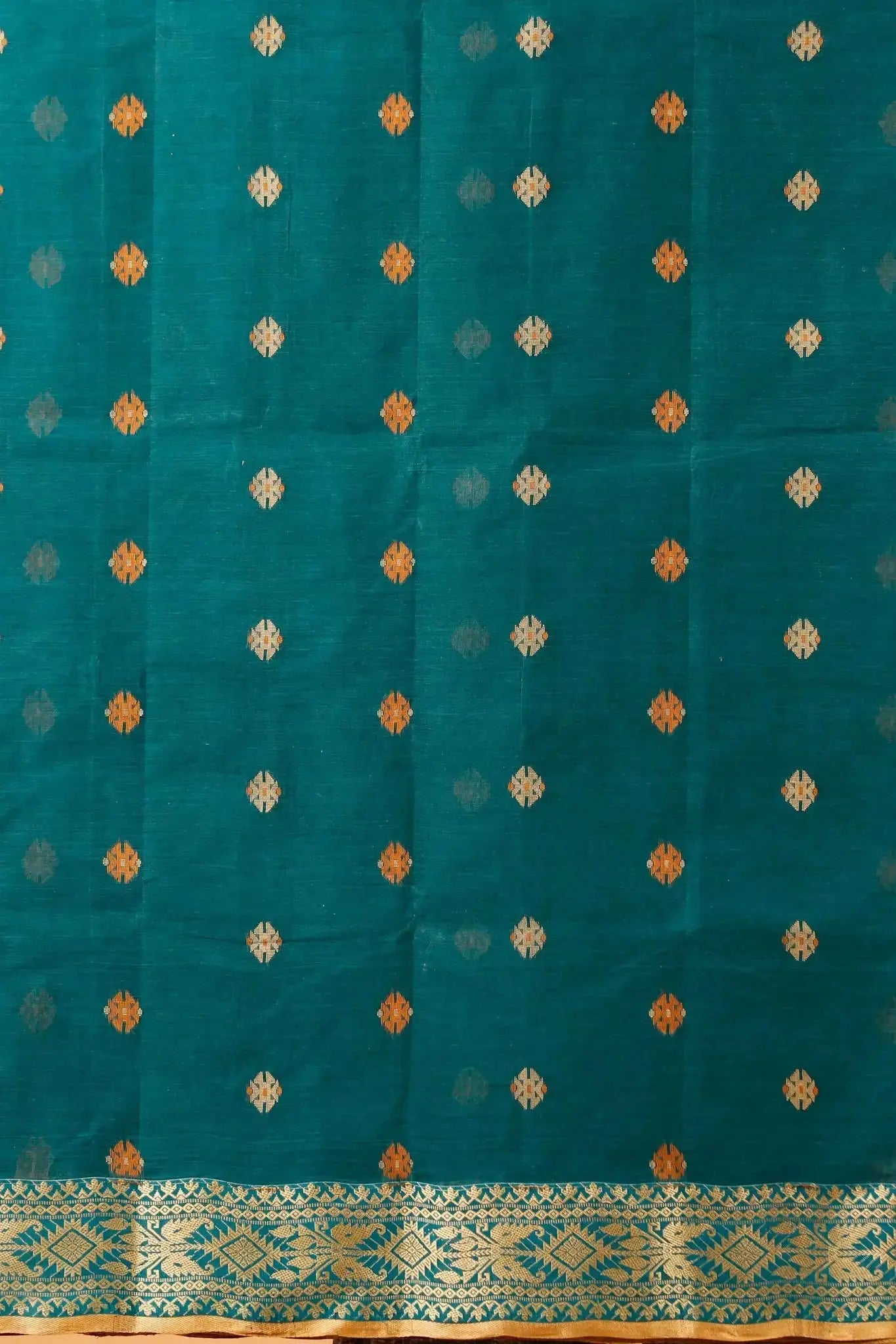 Deep Sea Green- Pure Cotton Bengal Handloom Handwoven Saree With Elegant Pallu