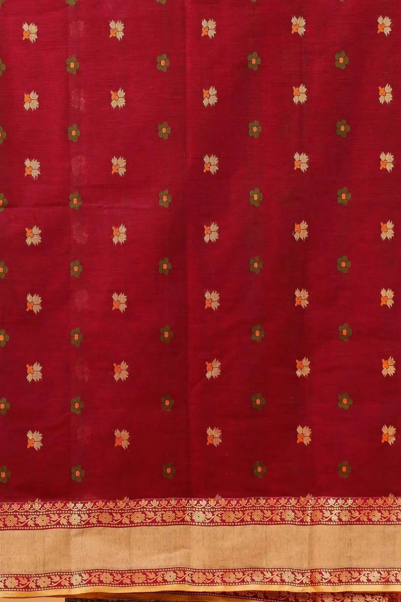 Maroon With Gold Border- Pure Cotton Bengal Handloom Indian Saree