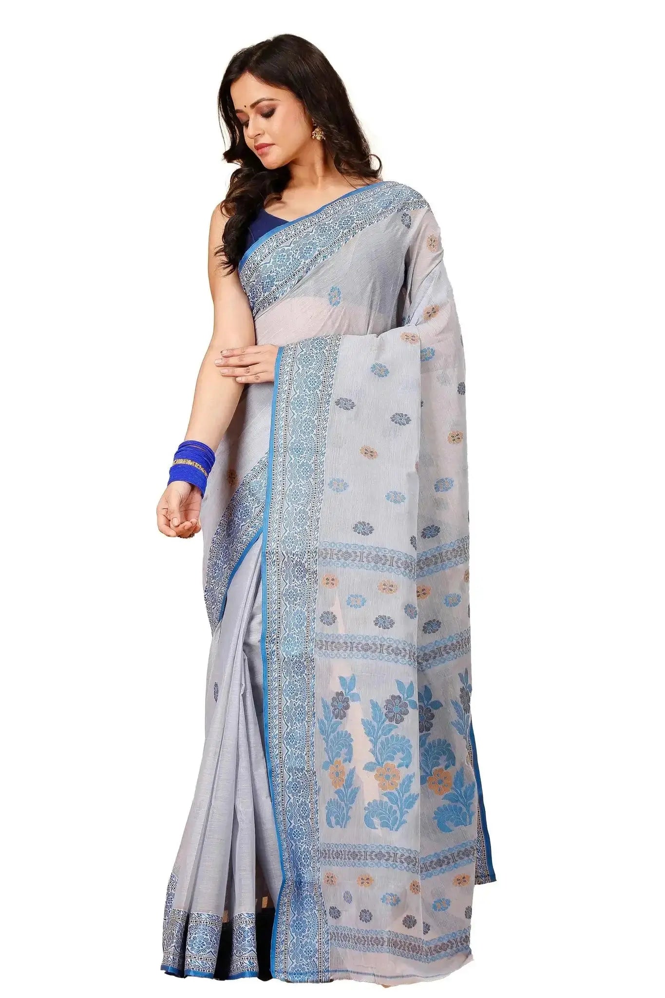 Lavender Mist- Pure Cotton Bengal Handloom Traditional Indian Saree