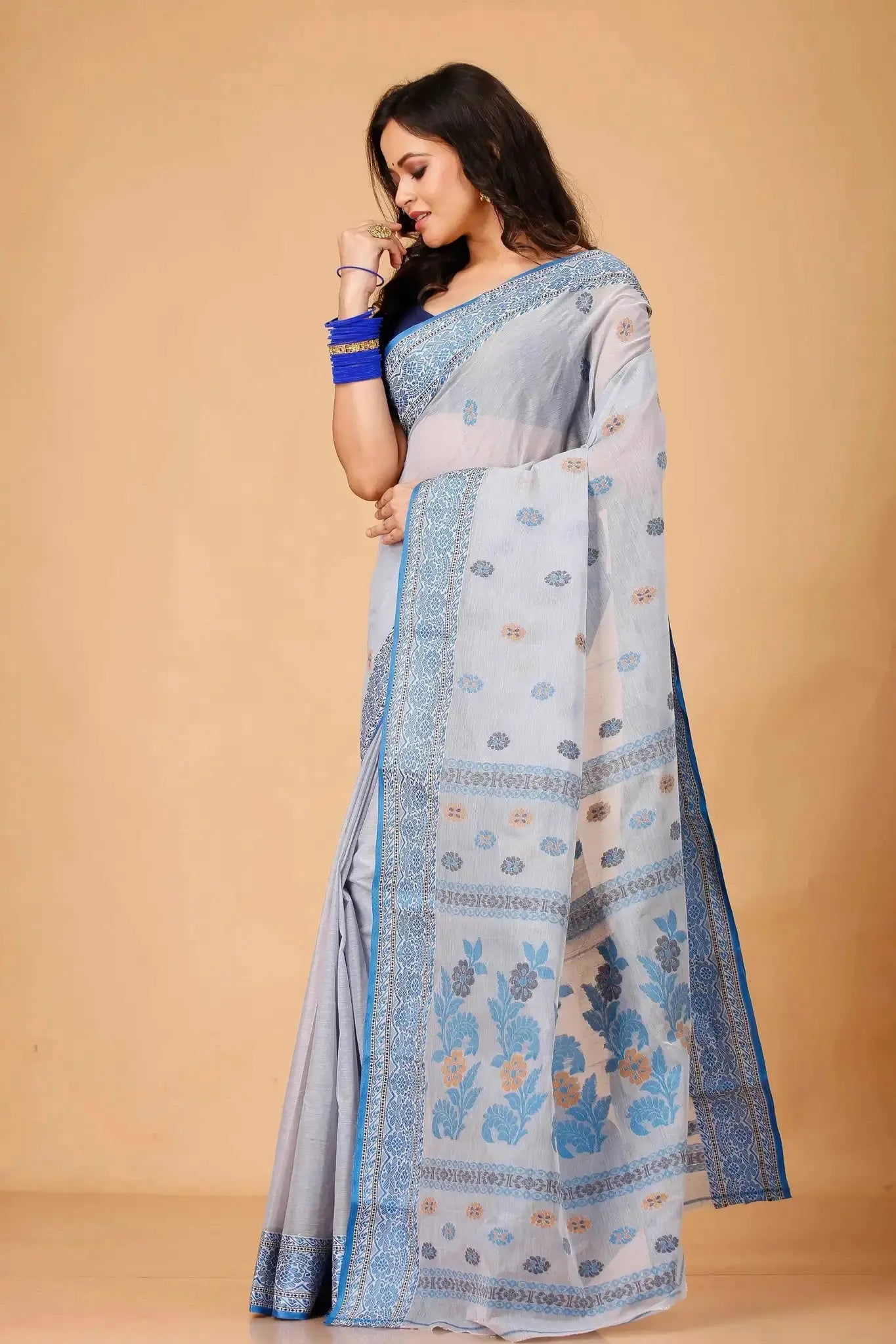 Lavender Mist- Pure Cotton Bengal Handloom Traditional Indian Saree