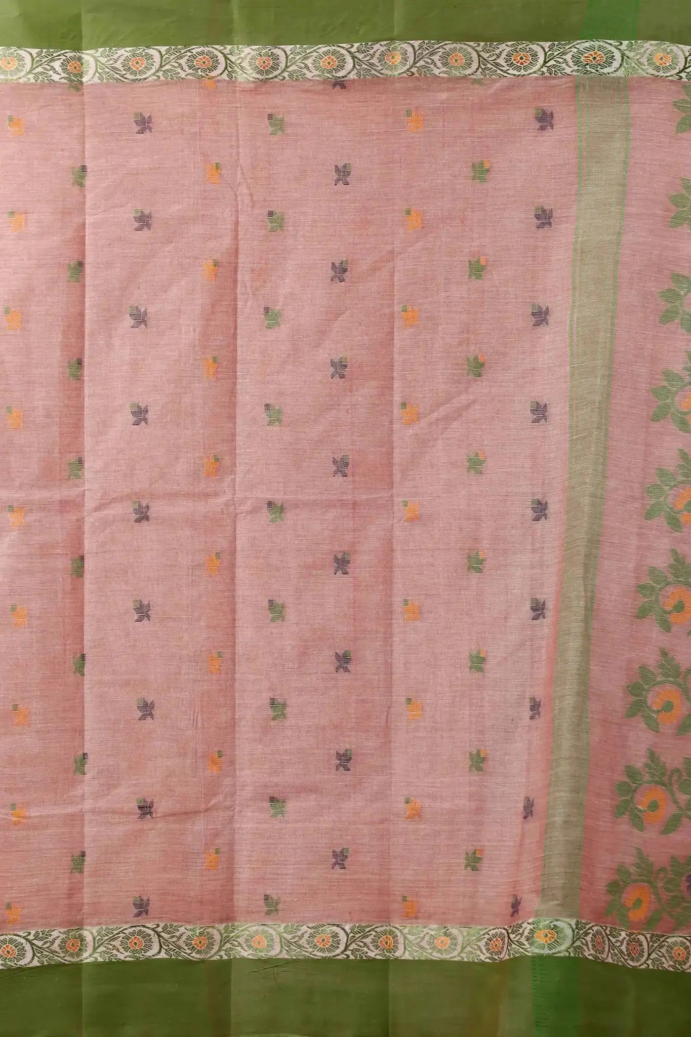 Brandy Rose- Pure Cotton Bengal Handloom Traditional Saree With Contrasting Border