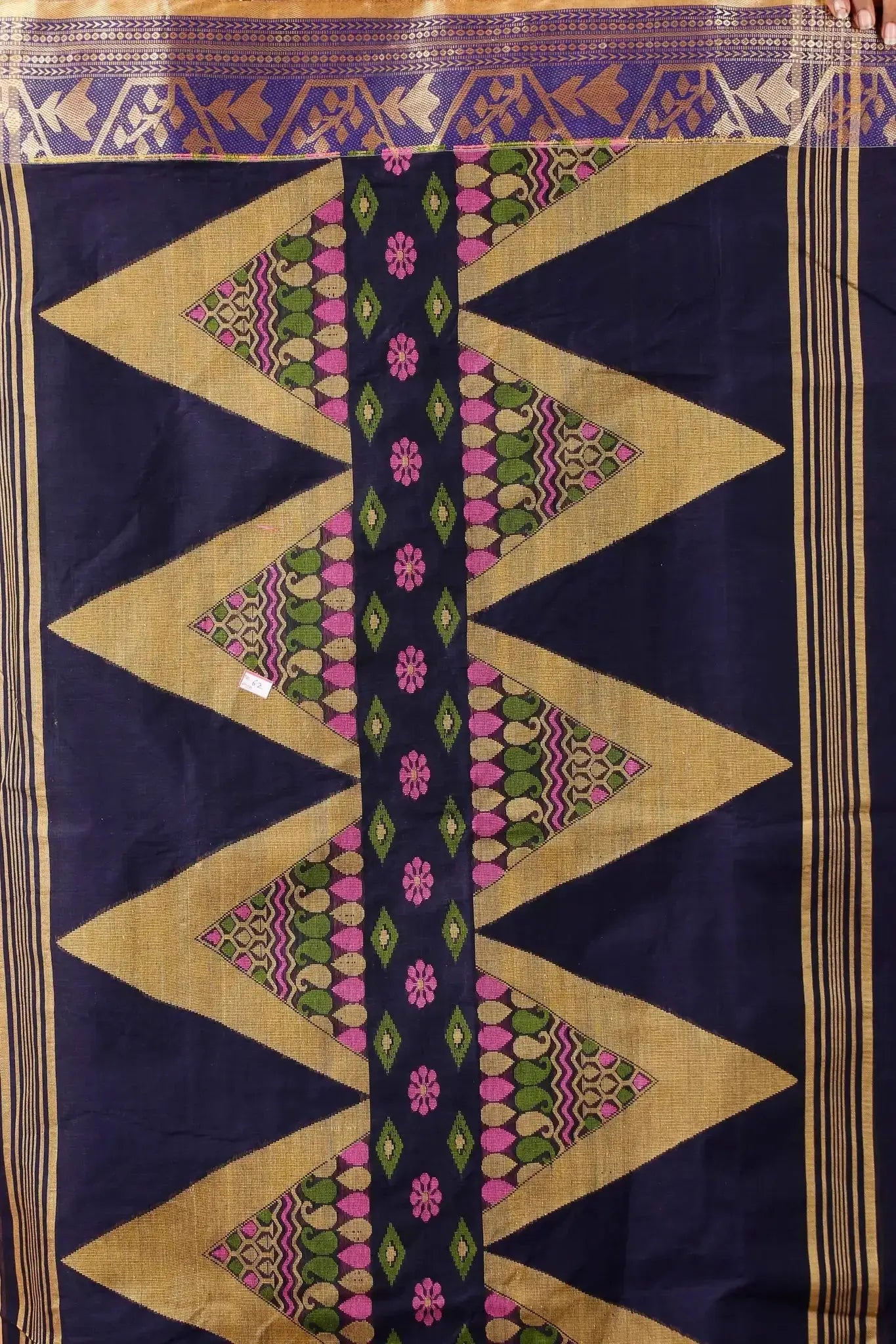 Baltic Sea- Pure Cotton Bengal Handloom Saree With Golden Zari Border Pallu