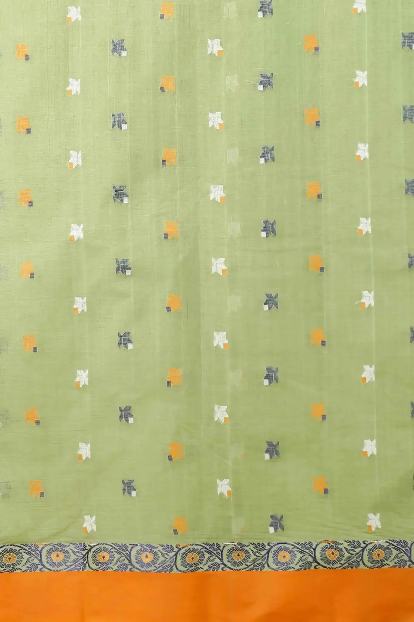 Light Olive- Pure Cotton Bengal Handloom Handwoven Saree With Elegant Border