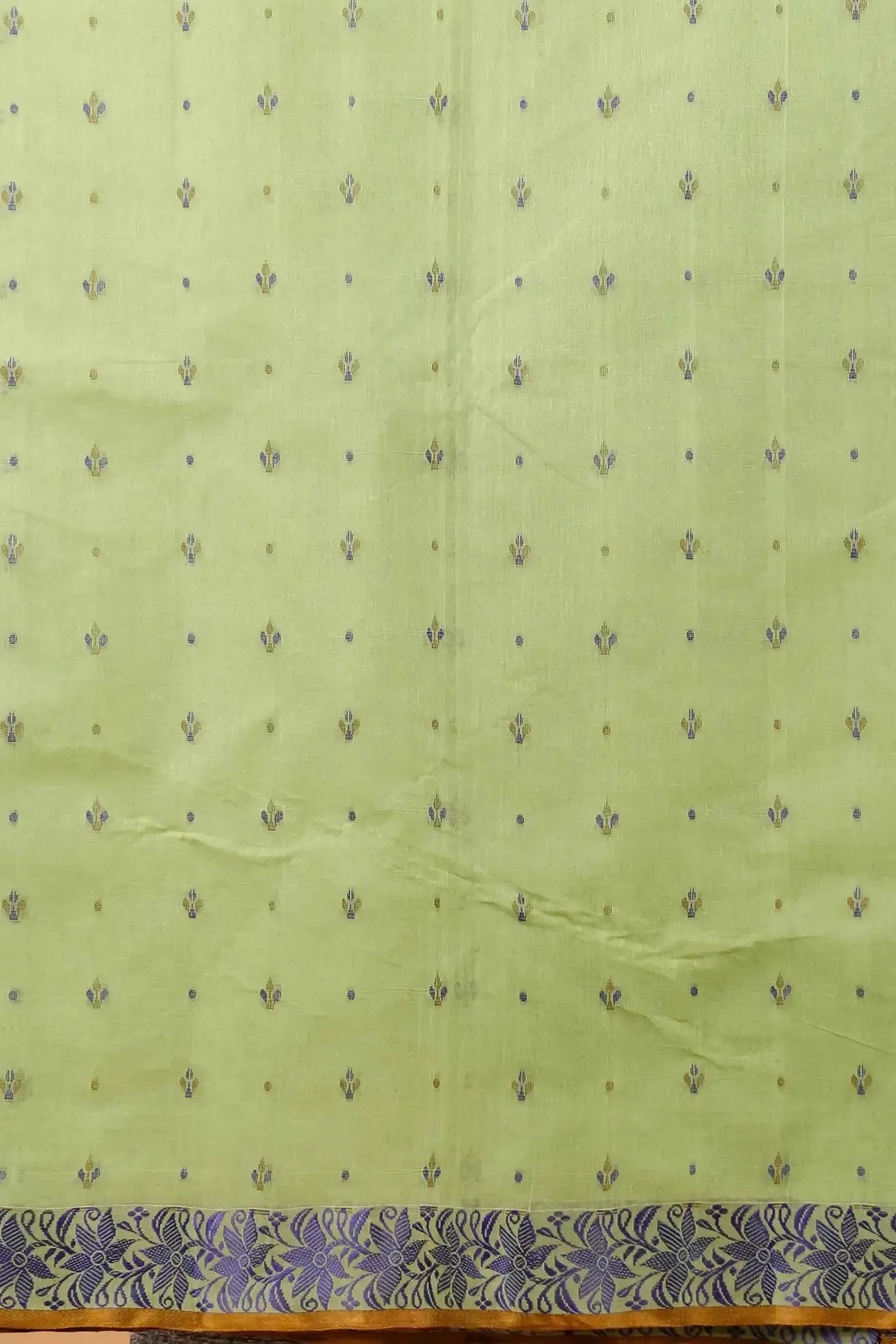 Olive Green- Pure Cotton Bengal Handloom Saree With Handwoven Block Print Border