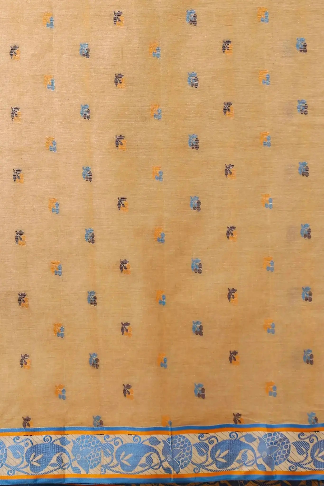 Sandy Brown- Pure Cotton Bengal Handloom Floral Patterns Indian Saree