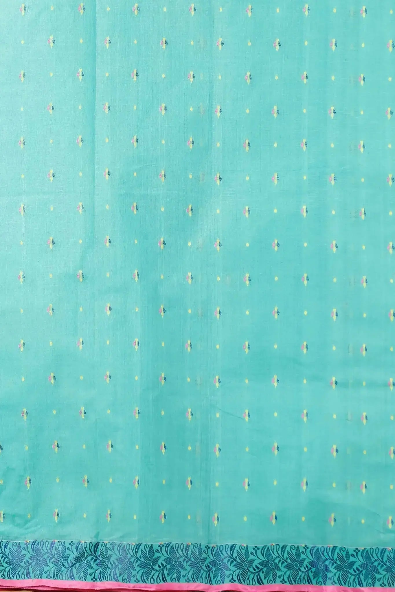 Light Blue- Pure Cotton Bengal Handloom Saree With Traditional Block Print Border