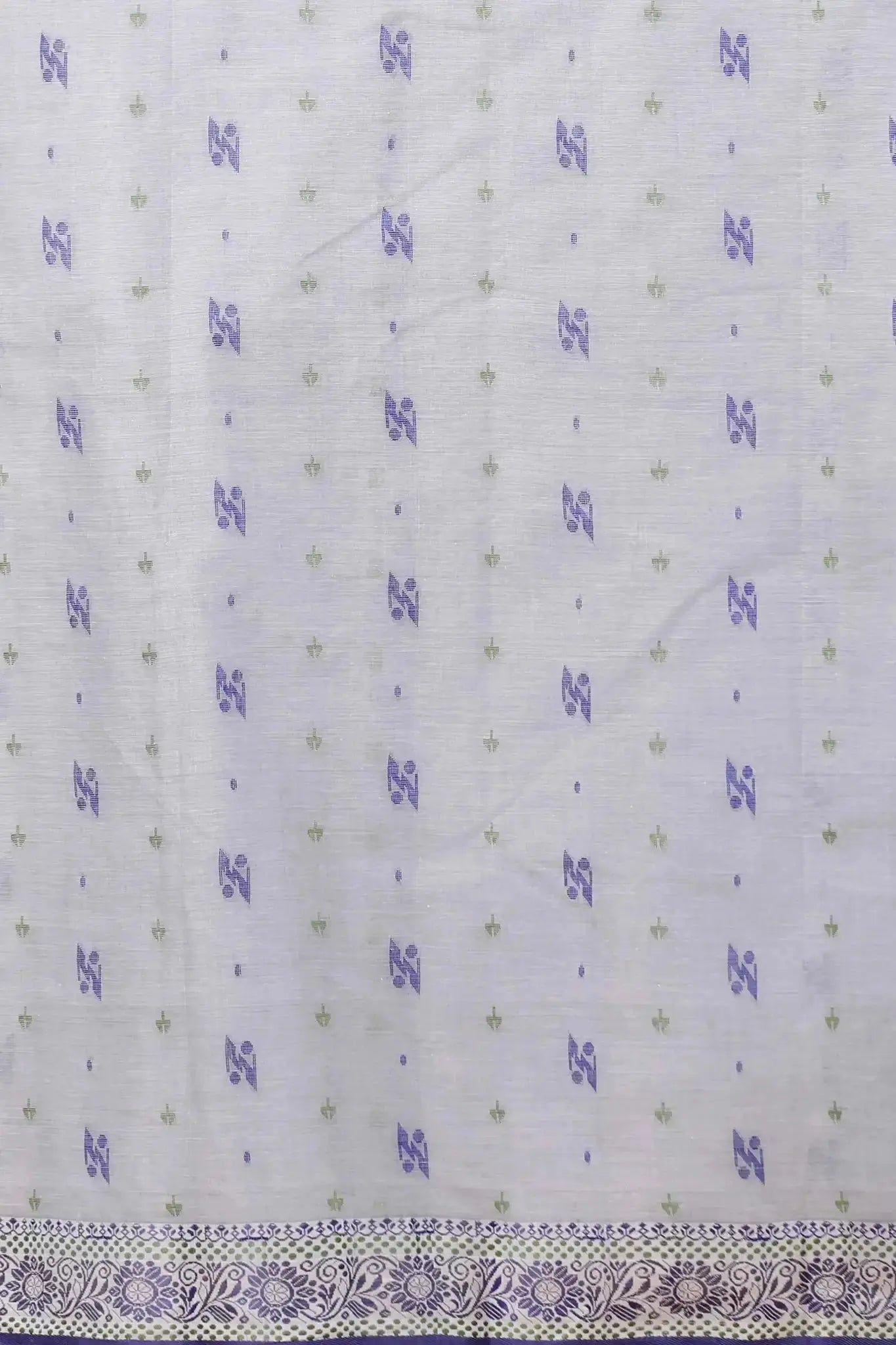 Lavender Grey- Pure Cotton Bengal Handloom Saree With Floral Pallu