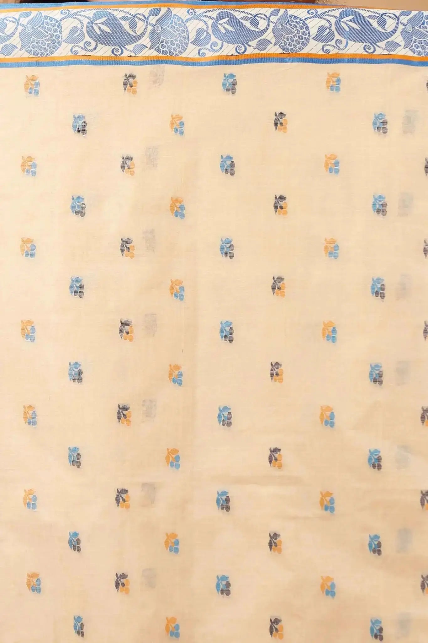 Peach Orange- Pure Cotton Bengal Handloom Saree With Classic Paisley Border