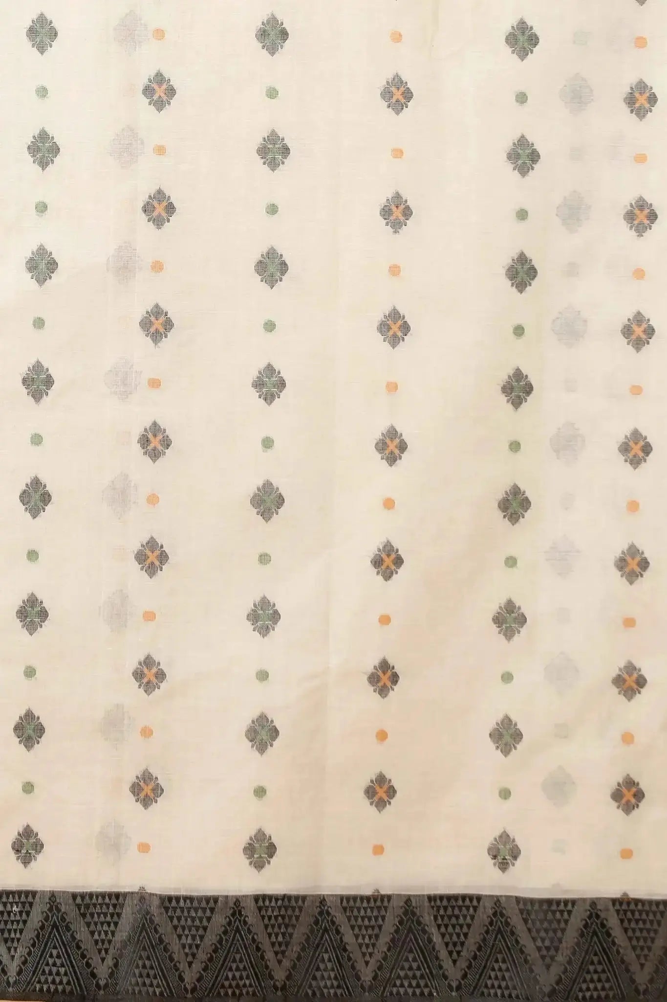 Moon Mist- Pure Cotton Bengal Handloom Saree With Elegant Woven Motifs