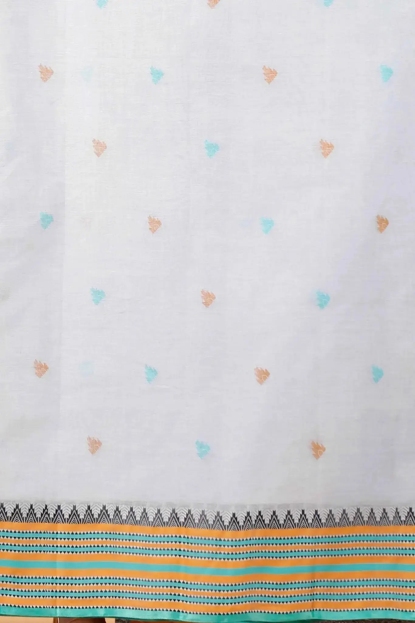 Moon Mist- Pure Cotton Bengal Handloom Saree With Colorful Striped Border