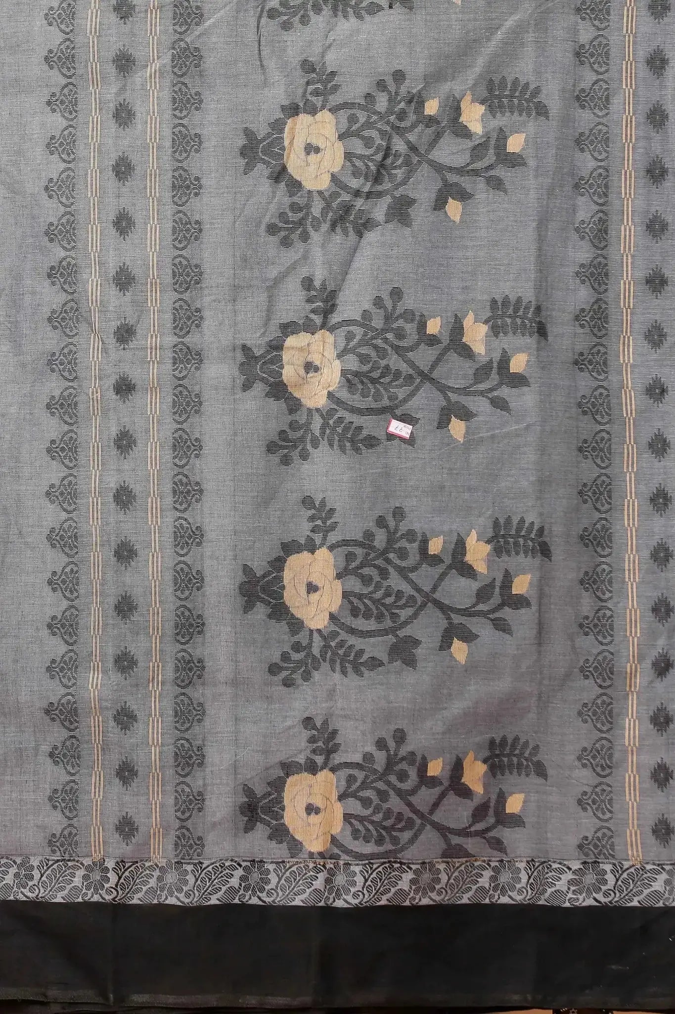 Dusty Grey- Pure Cotton Bengal Handloom Classic Handwoven Saree With Woven Border