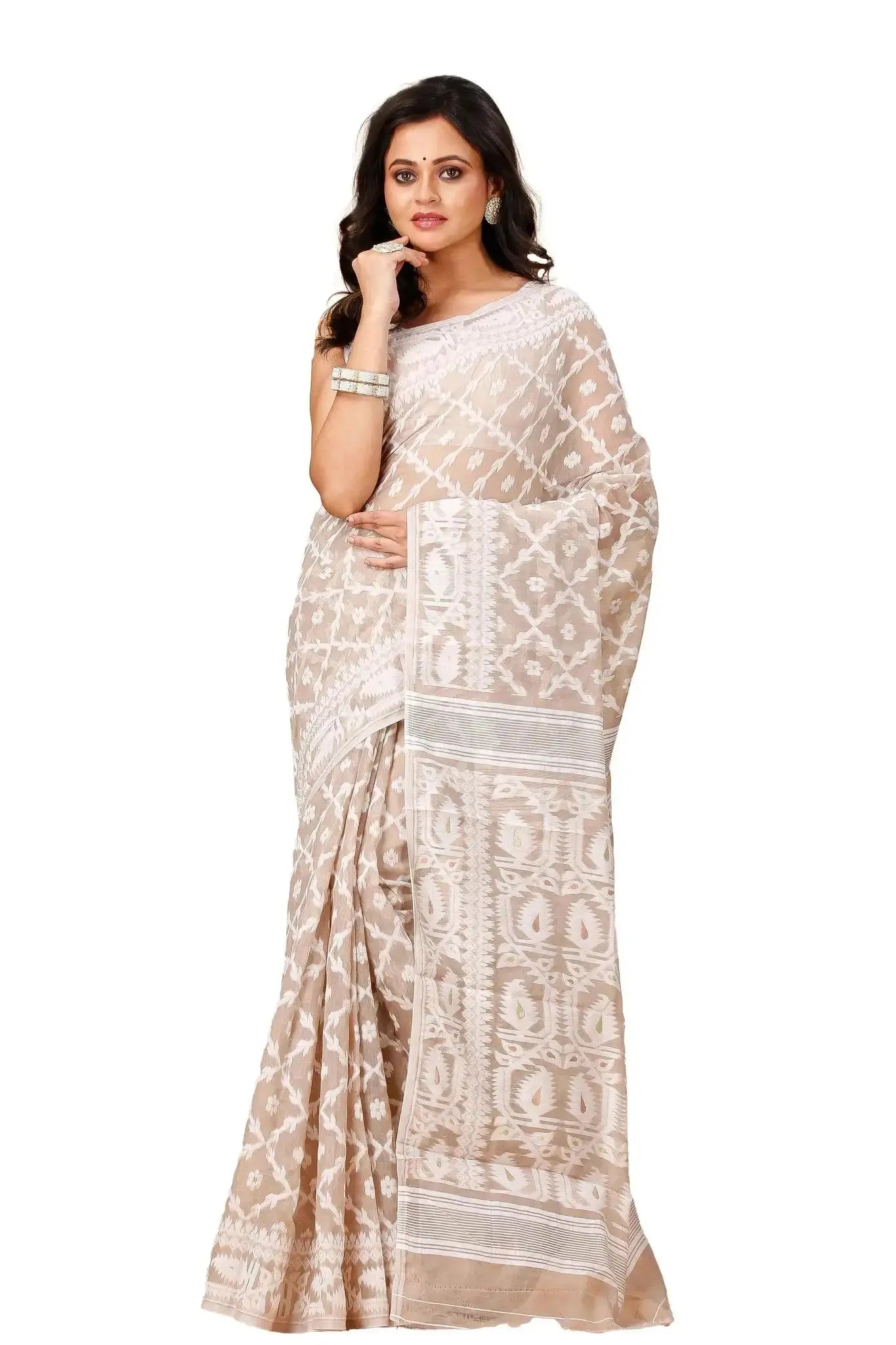 Rodeo Dust- Bengal Handloom Traditional Wear Soft Jamdani Saree