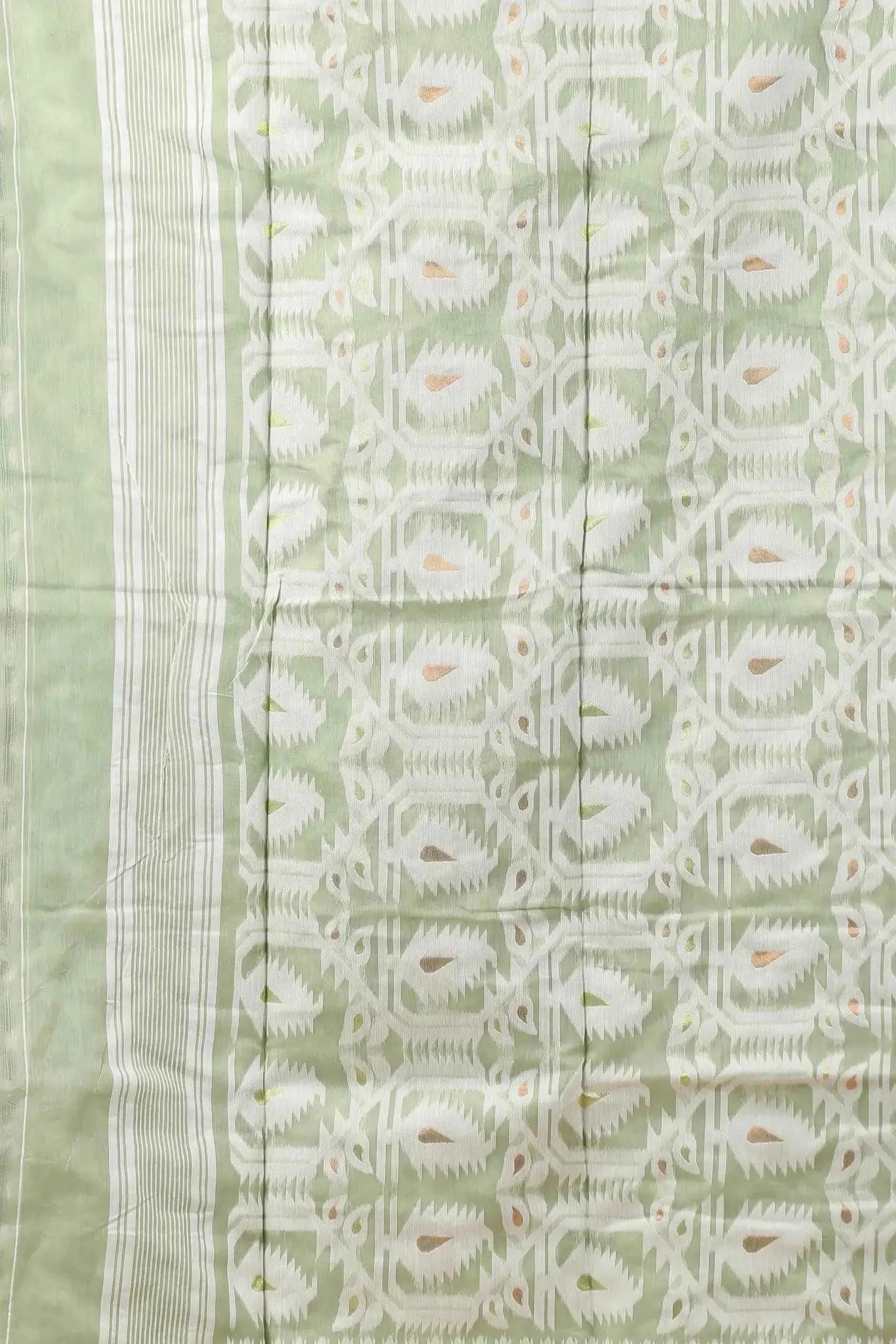 Light Green- Bengal Handloom Ikat Print Soft Jamdani Saree