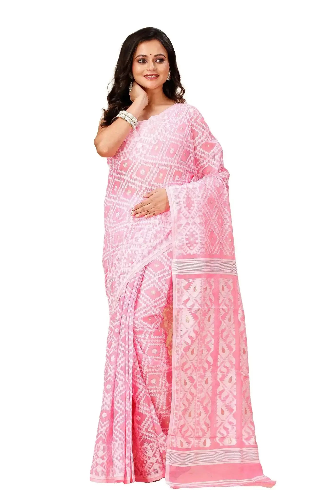 Rose Pink Bengal Handloom Soft Jamdani Saree