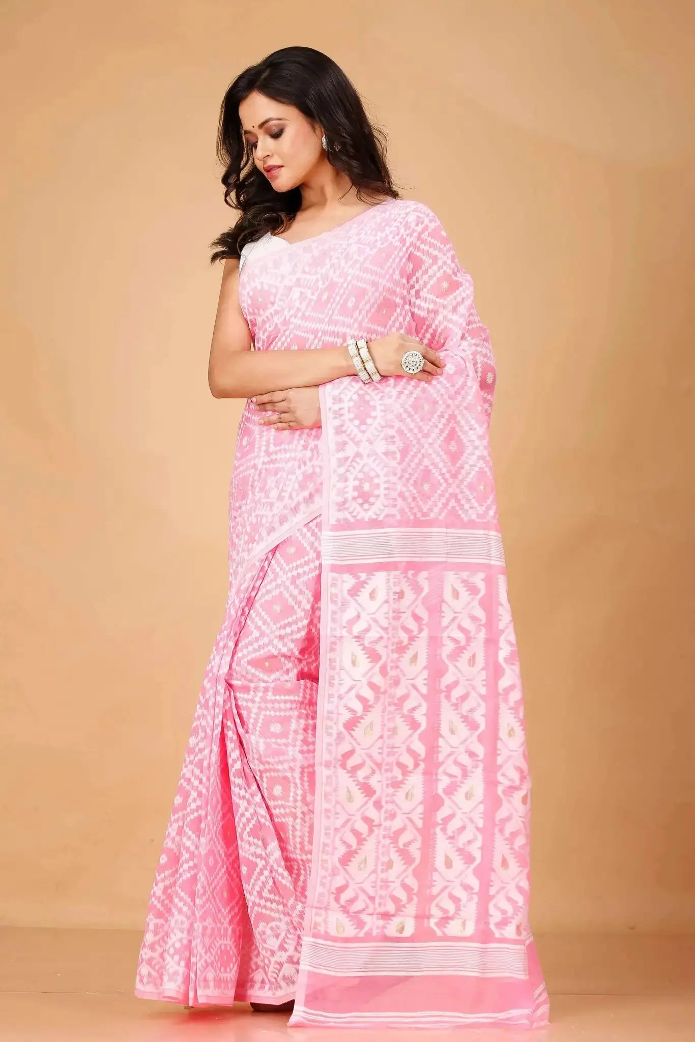 Rose Pink Bengal Handloom Soft Jamdani Saree