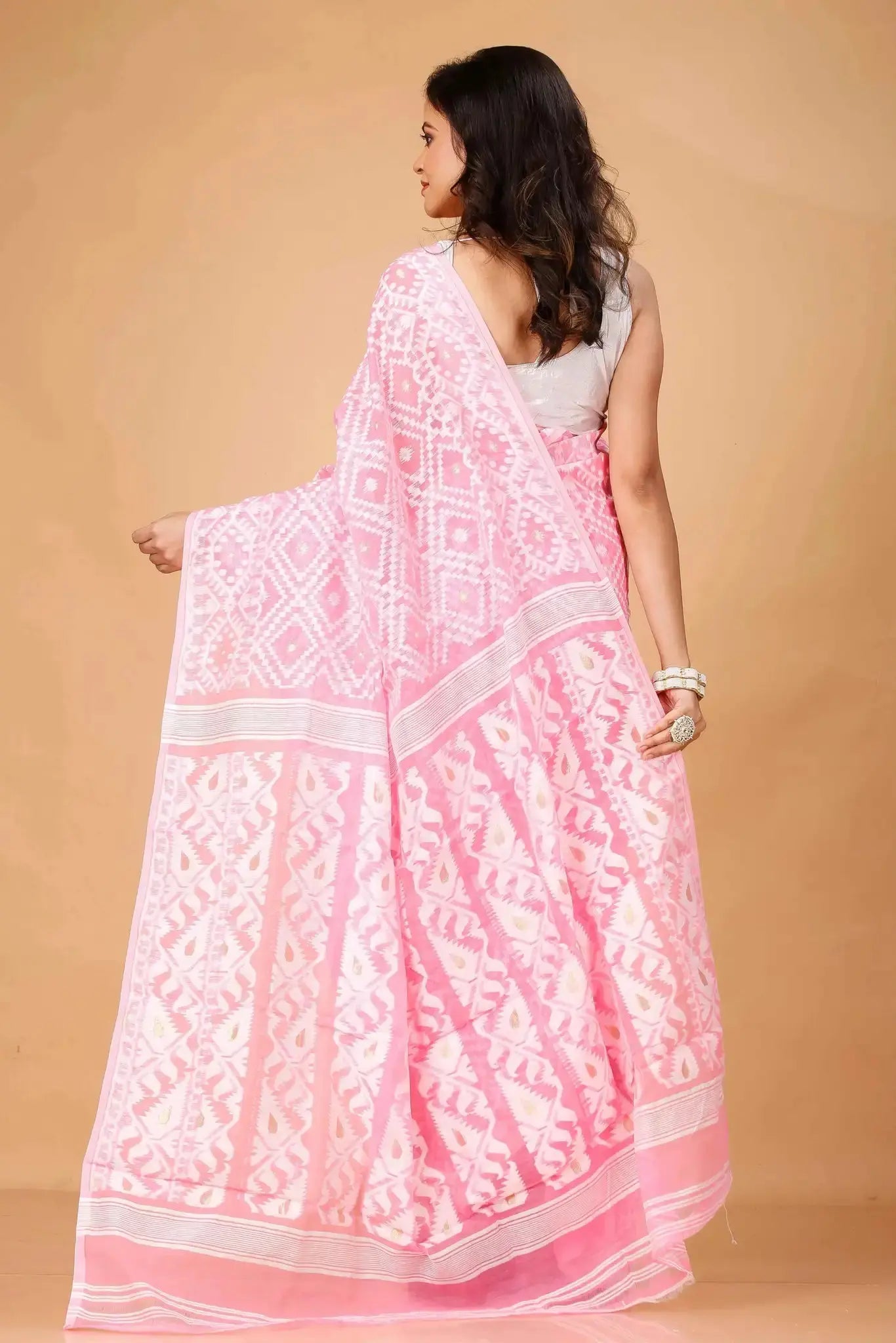 Rose Pink Bengal Handloom Soft Jamdani Saree