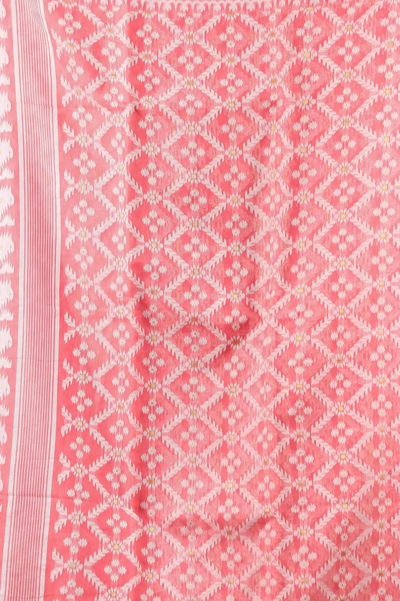 Rose Pink Bengal Handloom Cotton Jamdani Saree – Romantic Heritage Drape