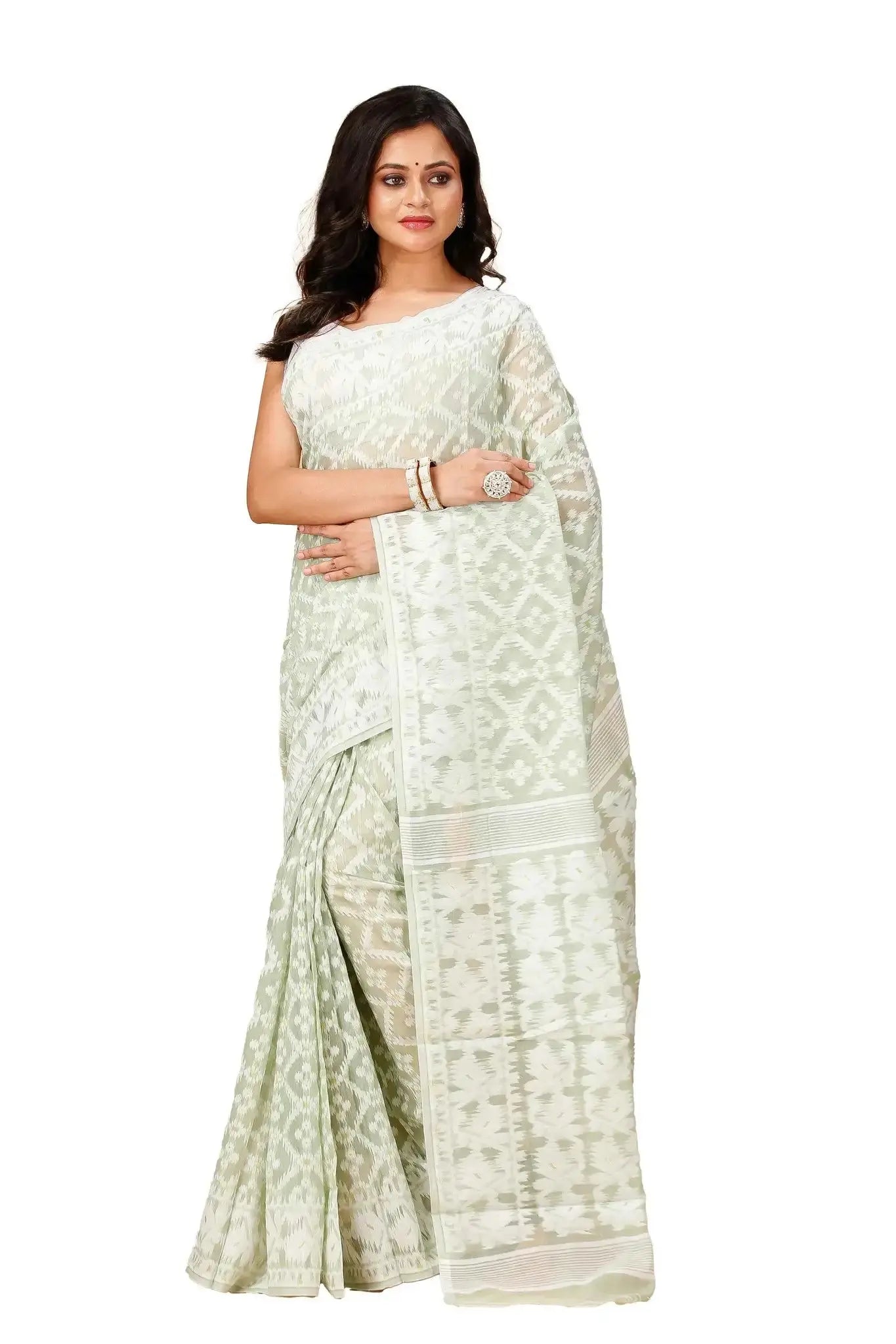 Quill Grey- Bengal Handloom Soft Cotton Jamdani Saree