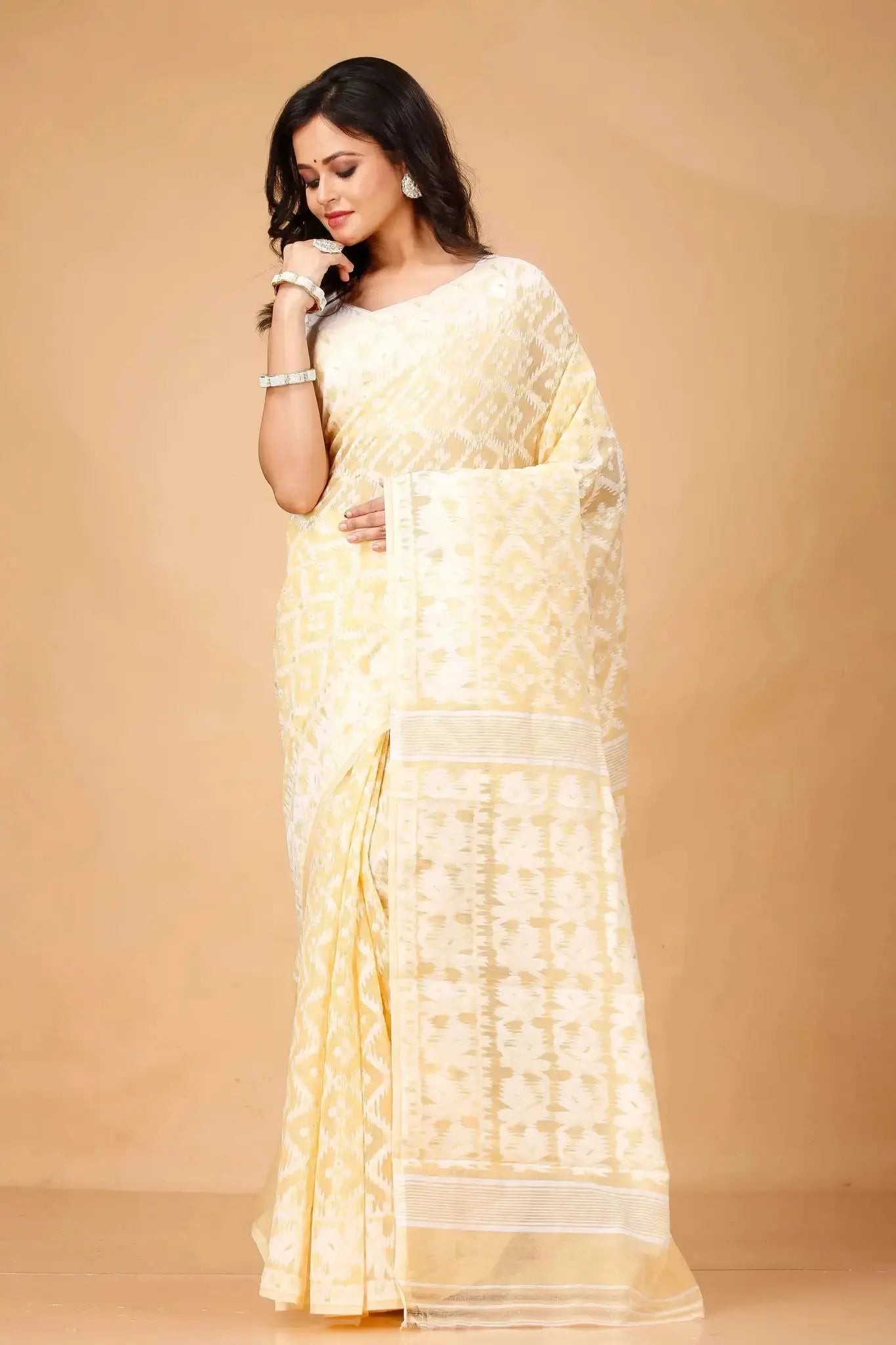 Peach Orange Bengal Handloom Jamdani Cotton Saree – Breezy & Festive Charm