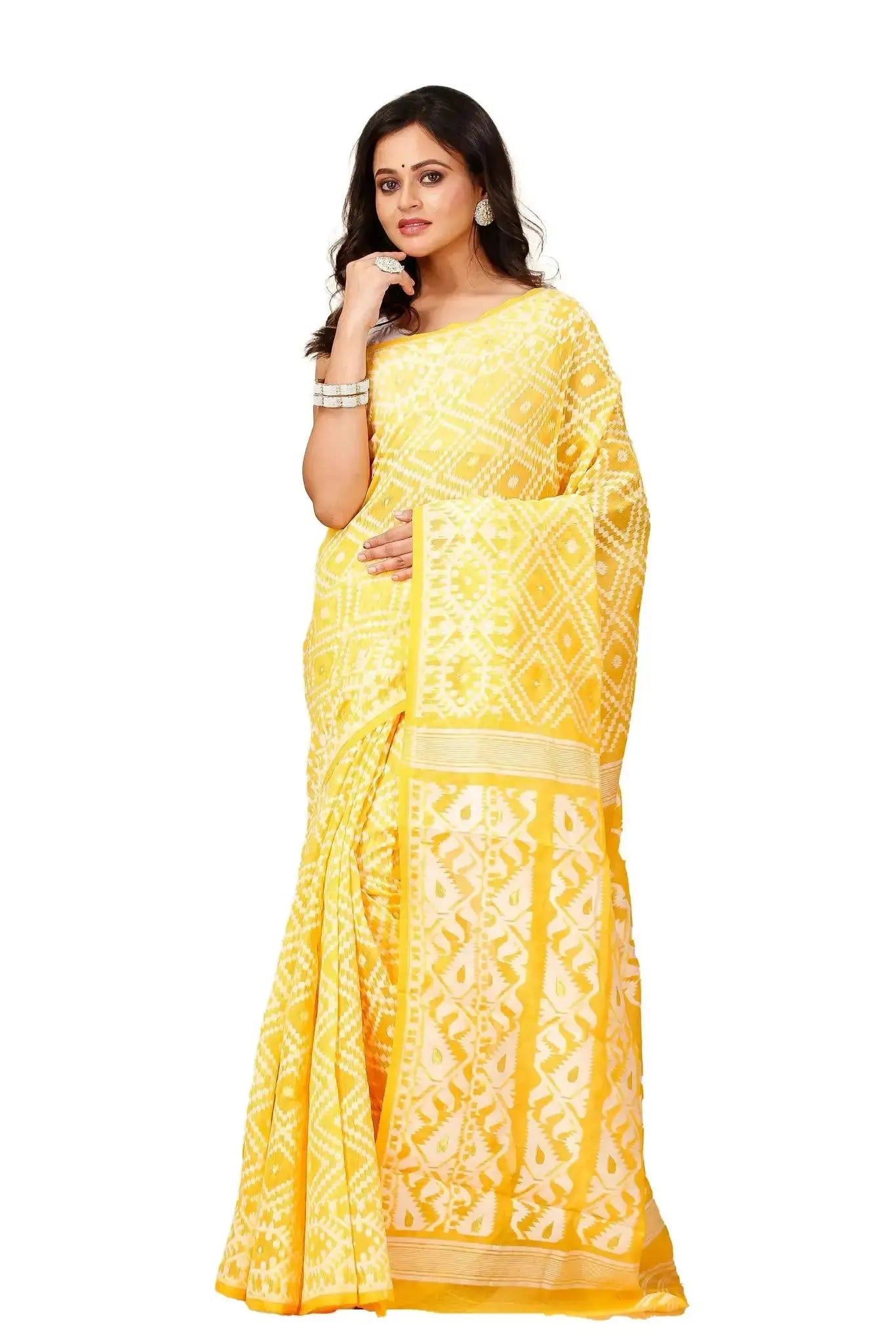 Saffron Mango Bengal Handloom Soft Jamdani Saree