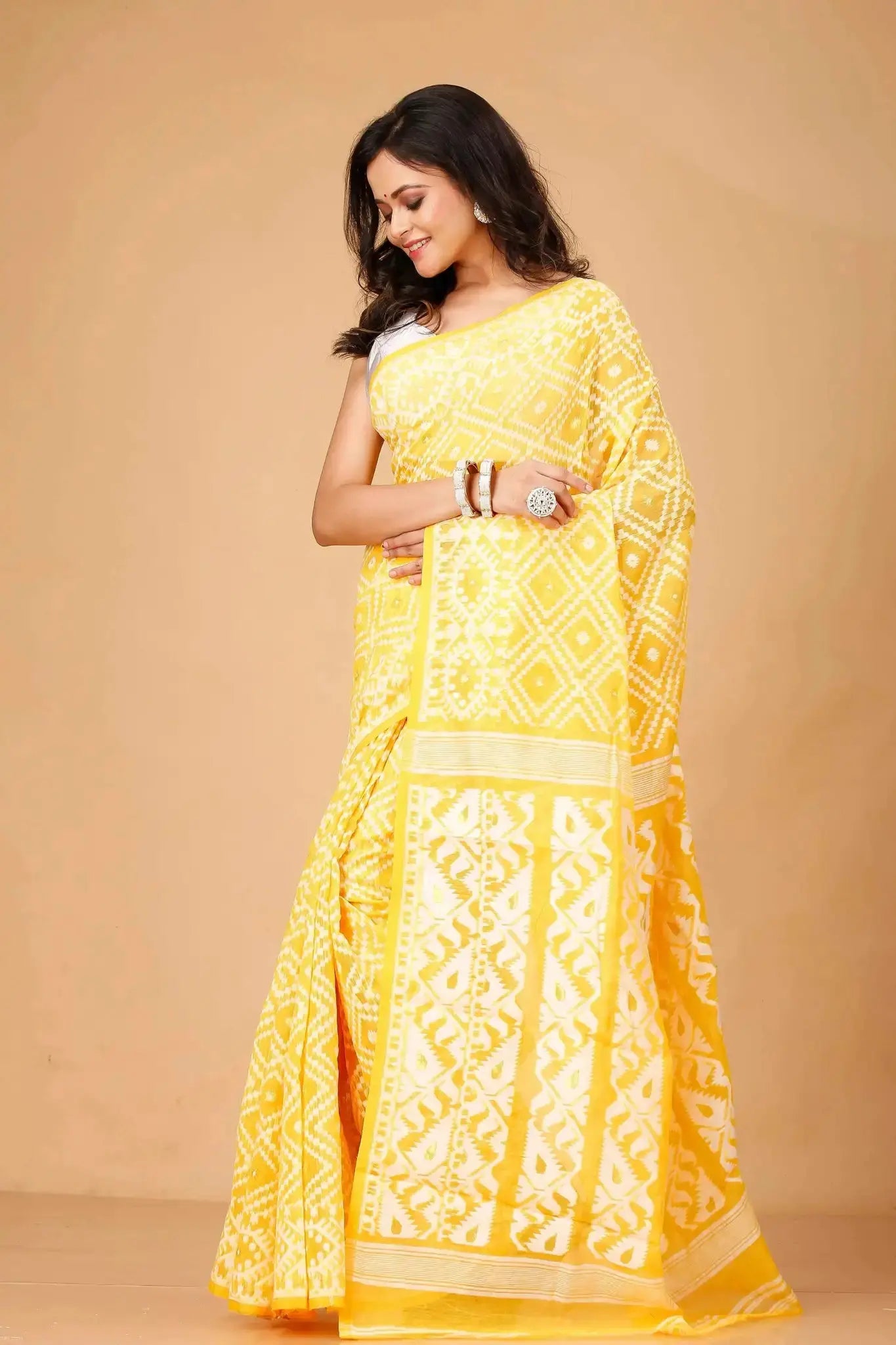 Saffron Mango Bengal Handloom Soft Jamdani Saree