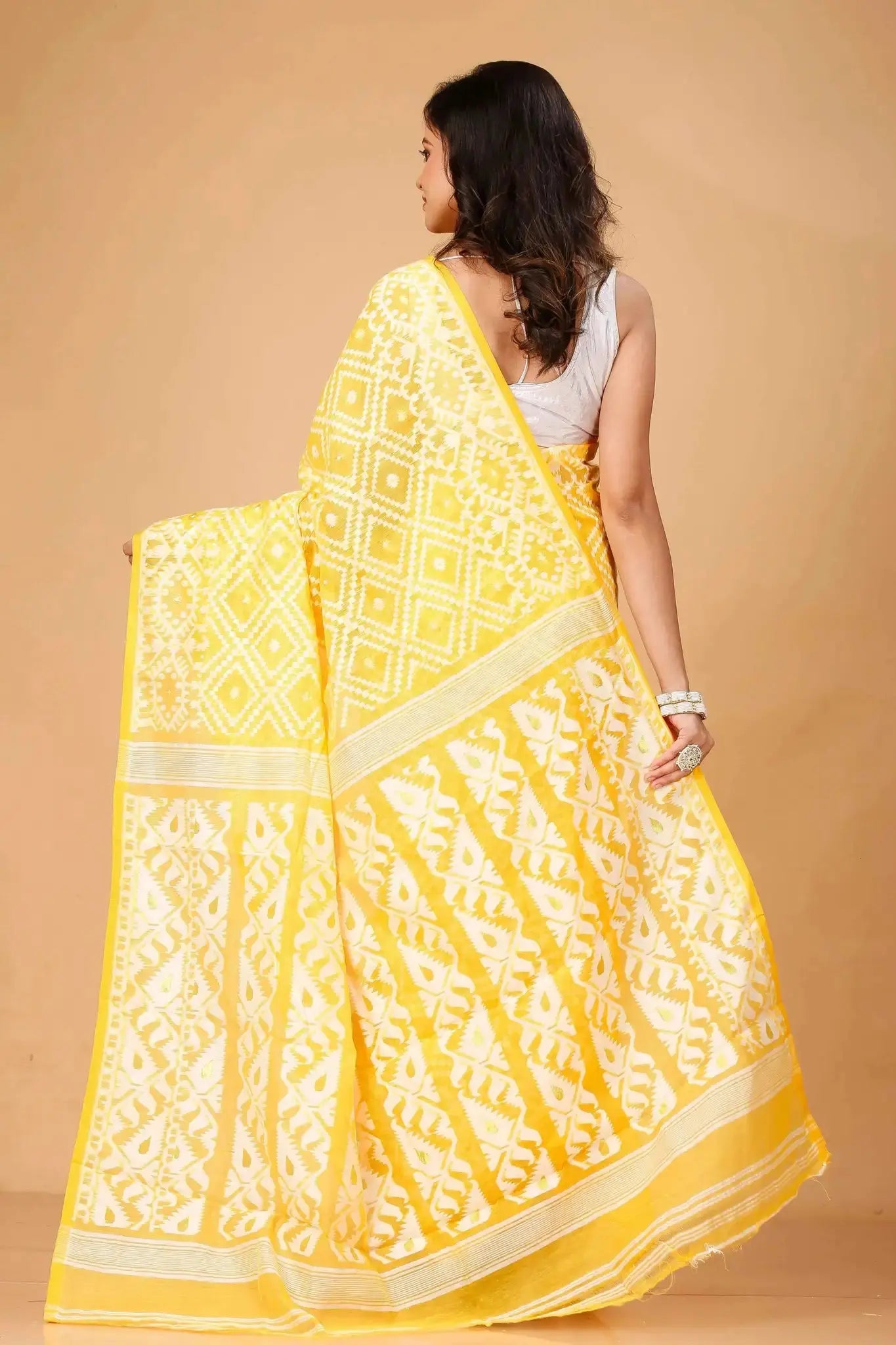 Saffron Mango Bengal Handloom Soft Jamdani Saree