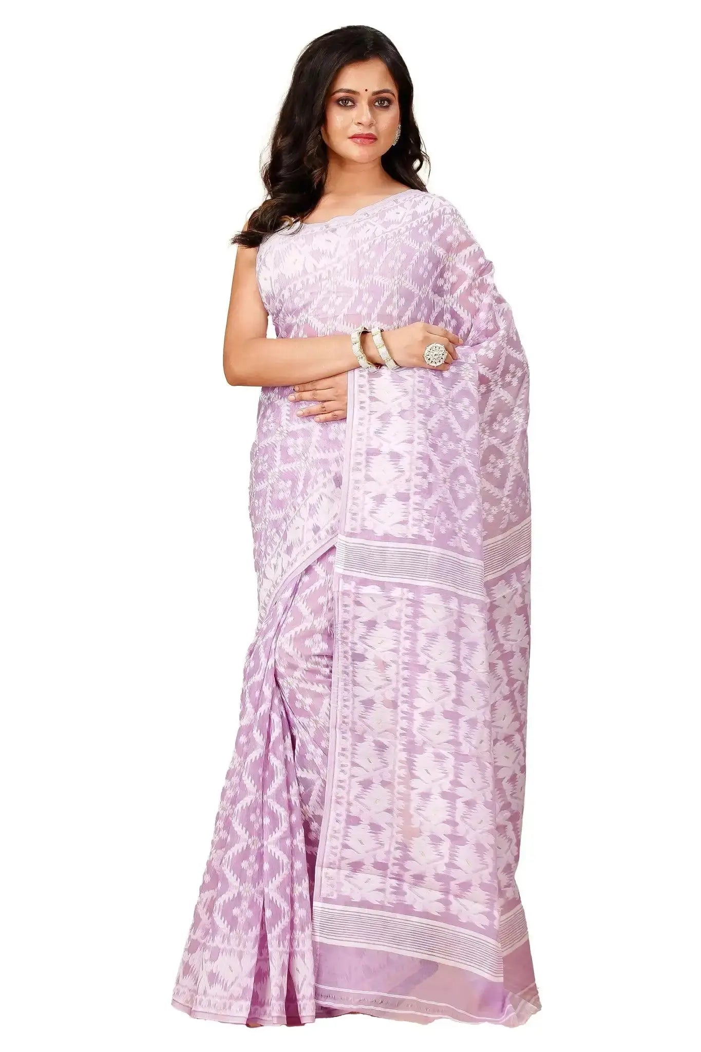 Cadillac Pink- Bengal Handloom Weave Soft Cotton Jamdani Saree