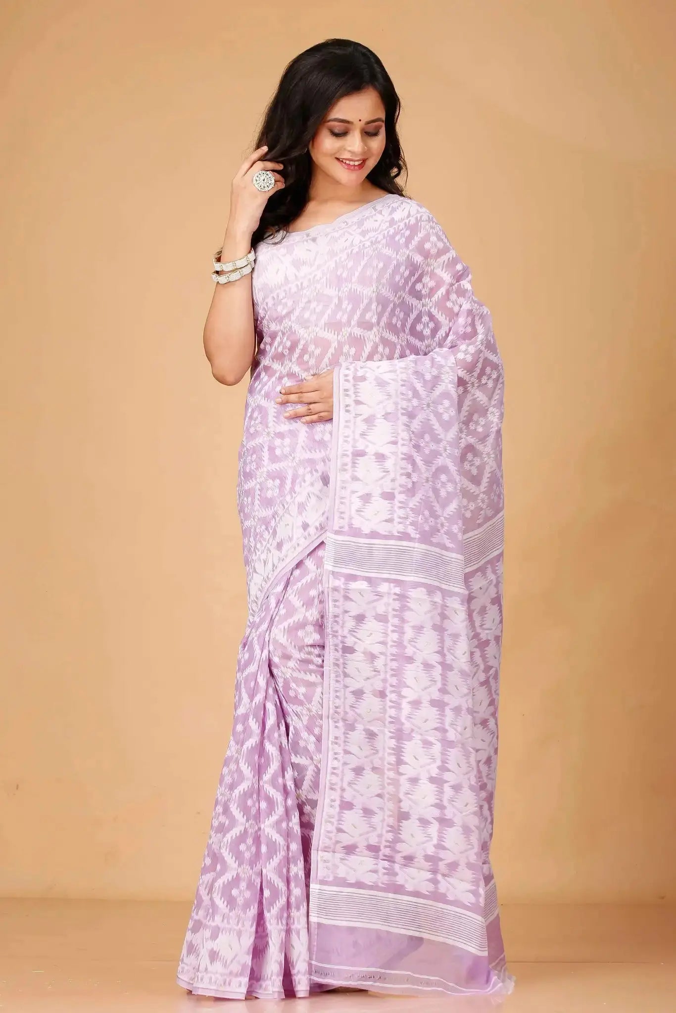 Cadillac Pink- Bengal Handloom Weave Soft Cotton Jamdani Saree