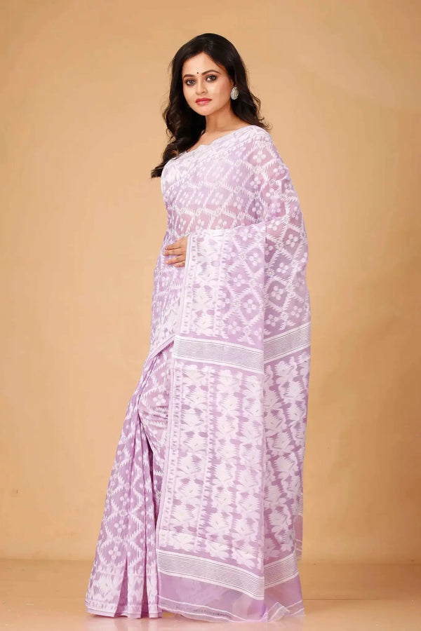Cadillac Pink- Bengal Handloom Weave Soft Cotton Jamdani Saree