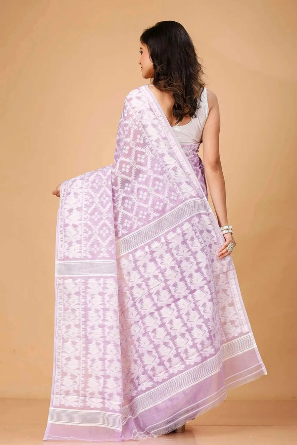 Cadillac Pink- Bengal Handloom Weave Soft Cotton Jamdani Saree
