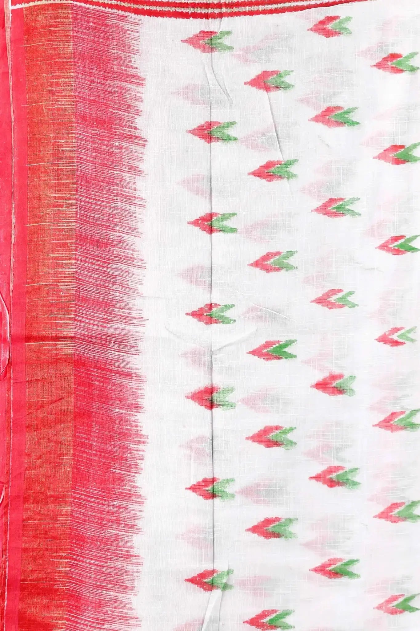 Red & White- Ikat Festive Wear Linen Saree With Traditional Geometric Weave