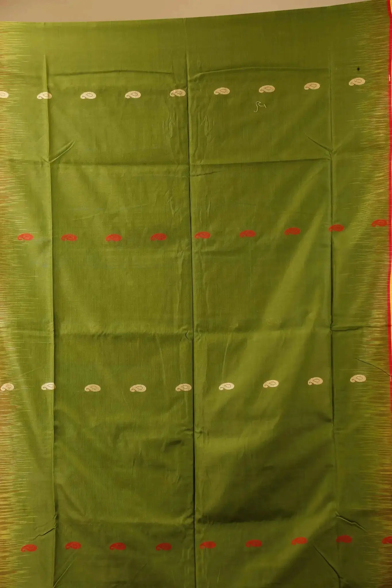 Green & Red- Traditional Motifs Graceful Handwoven Manipuri Cotton Saree
