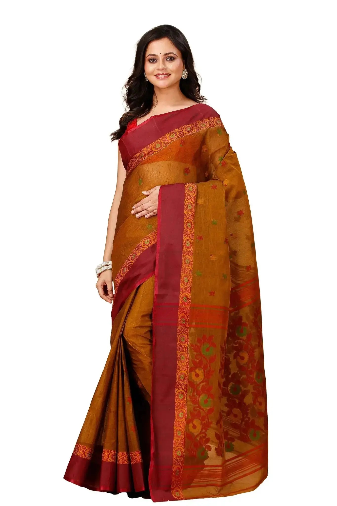 Rusty Brown- Pure Cotton Bengal Handloom Handwoven Indian Saree
