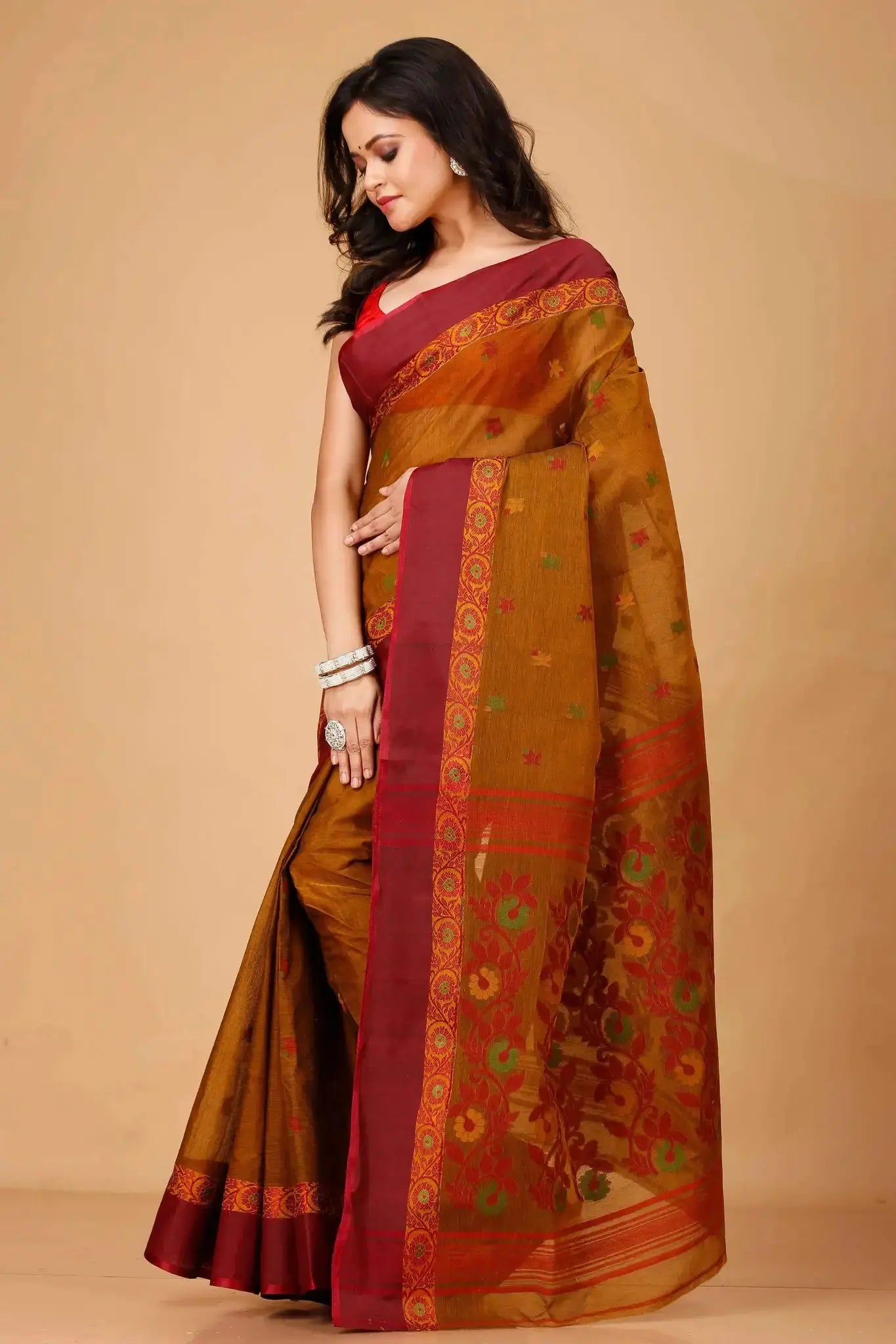 Rusty Brown- Pure Cotton Bengal Handloom Handwoven Indian Saree