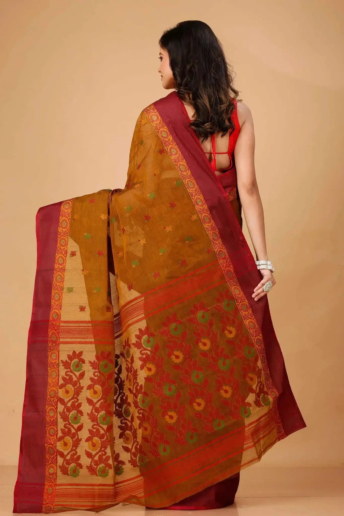 Rusty Brown- Pure Cotton Bengal Handloom Handwoven Indian Saree